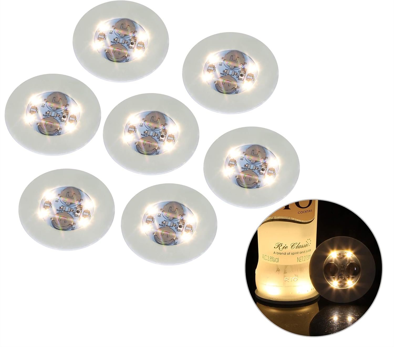 LED Bottle Lights with 3M Sticker - 7 Bottles Warm White