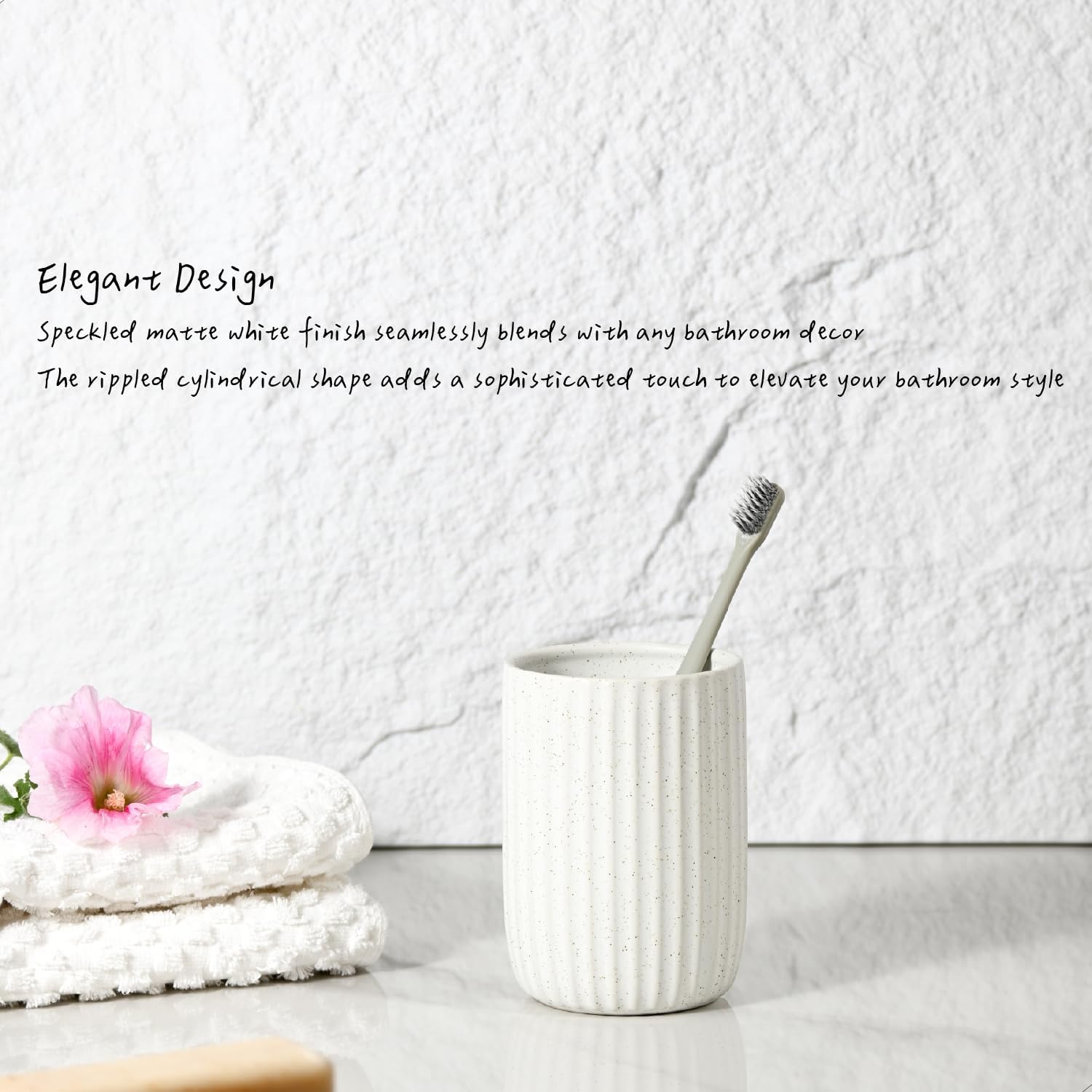 Elegant Design Speckled Matte White Ceramic Toothbrush Holder