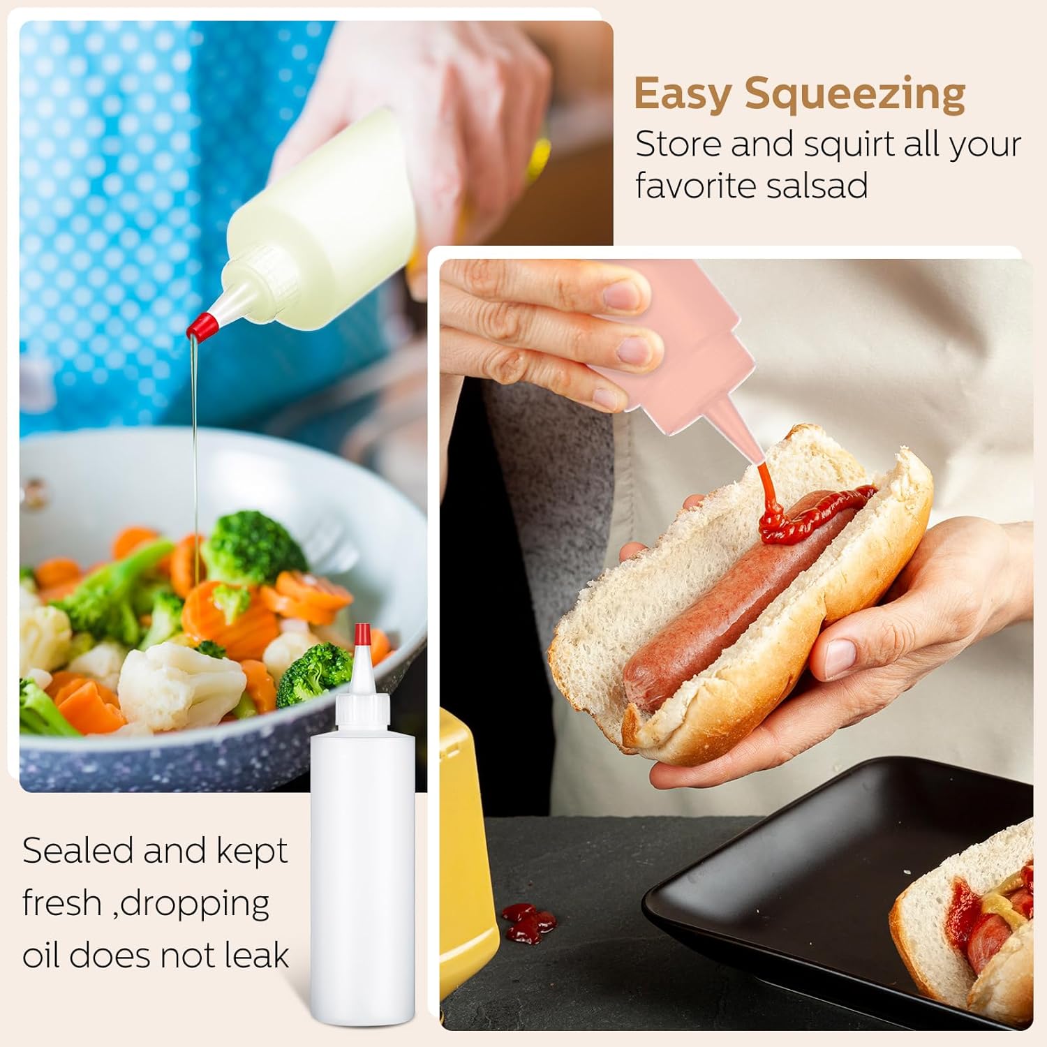 Jinei 30pk 8oz Squeeze Bottles - Clear Kitchen Squeeze Containers