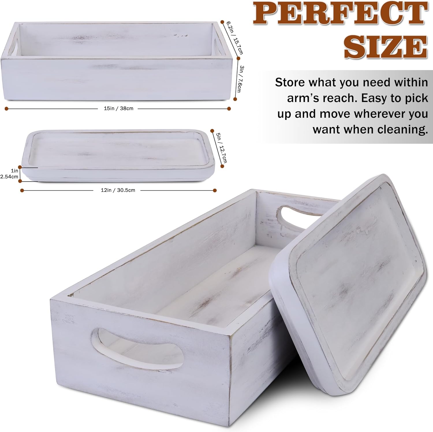 Demigo Bathroom Tray Set of 2 Acacia Wood Decor Organizer