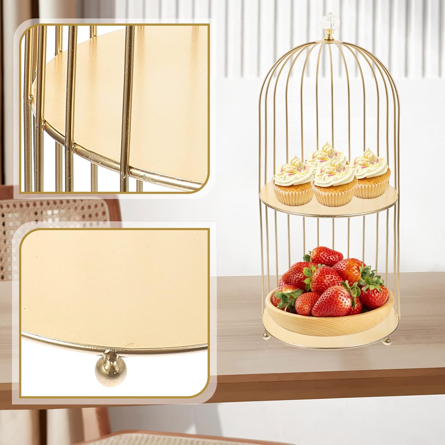 Hemoton 2-Tier Metal Bird Cage Cosmetic Organizer