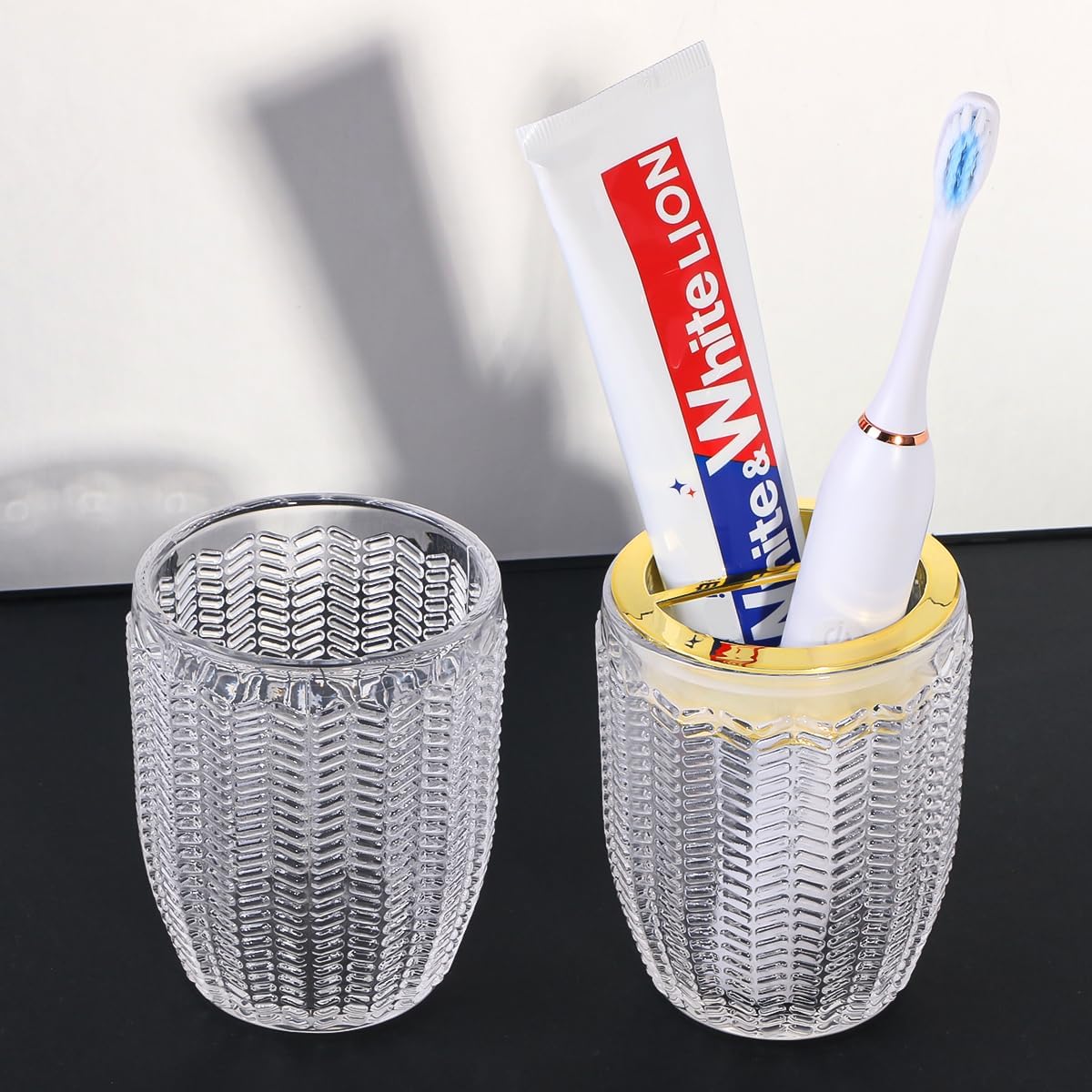 2-Piece Glass Toothbrush and Toothpaste Holder Set