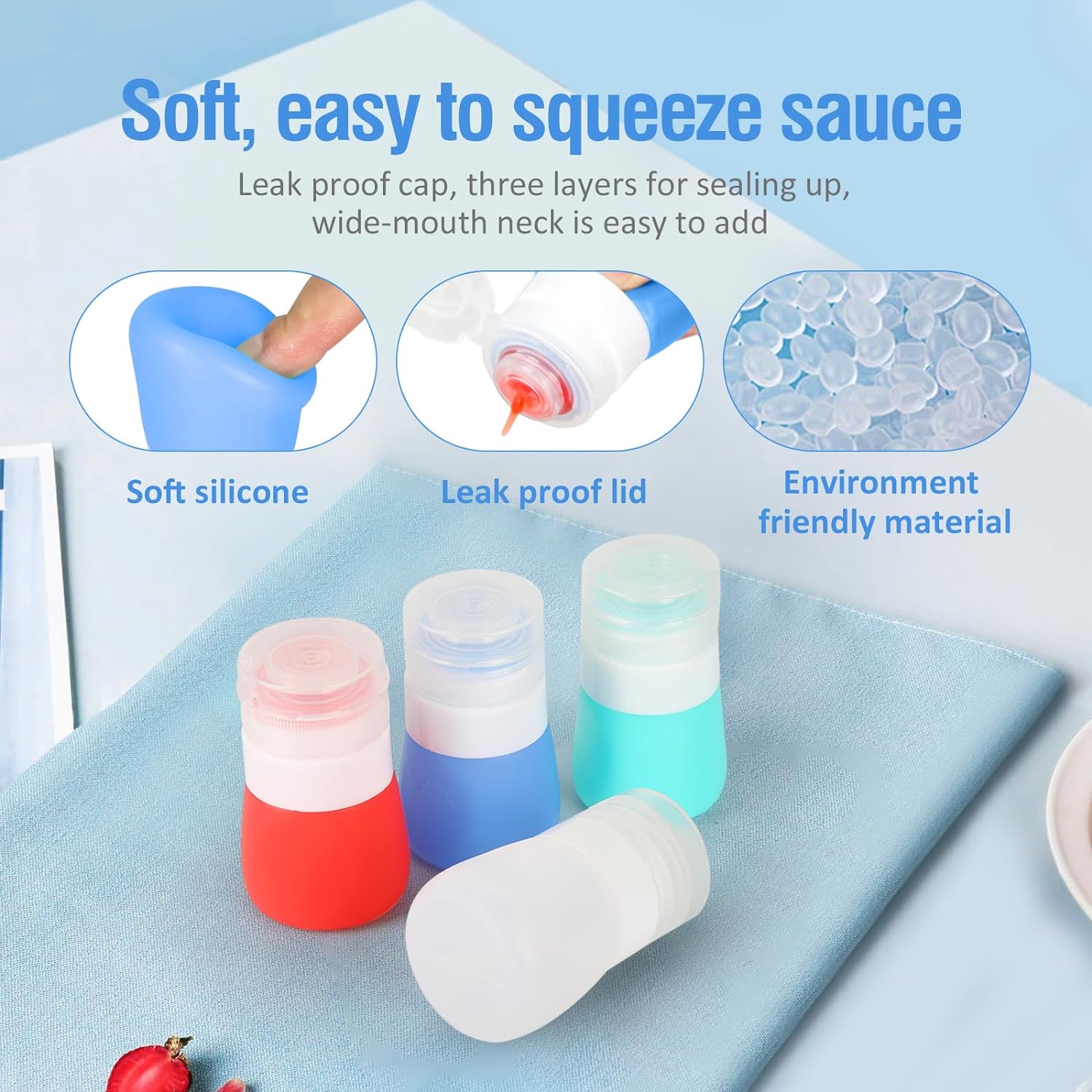 Timiuu Squeeze Salad Dressing Bottles Set of 4 Travel-Friendly BPA-Free