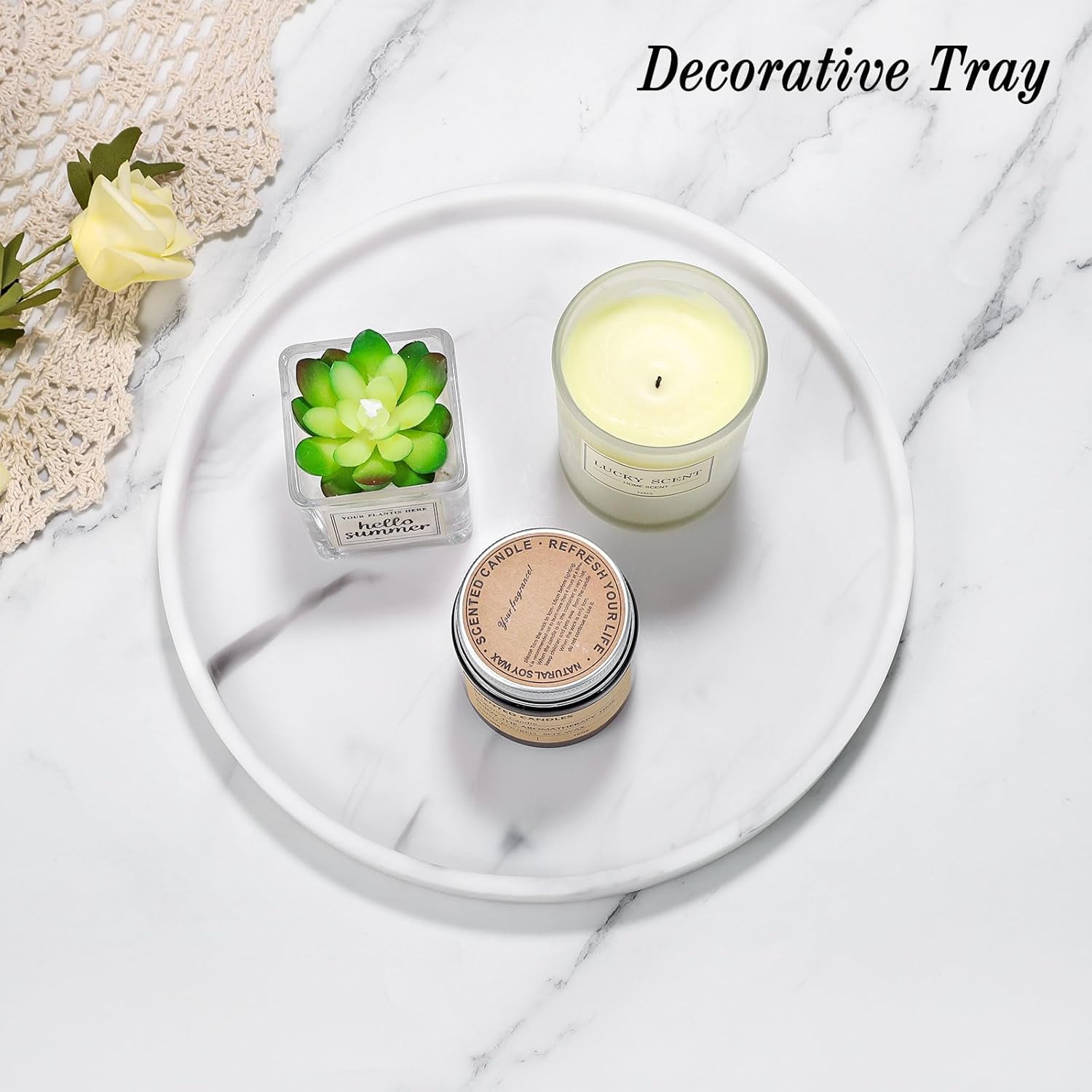 Luxspire Round Vanity Tray Marble White