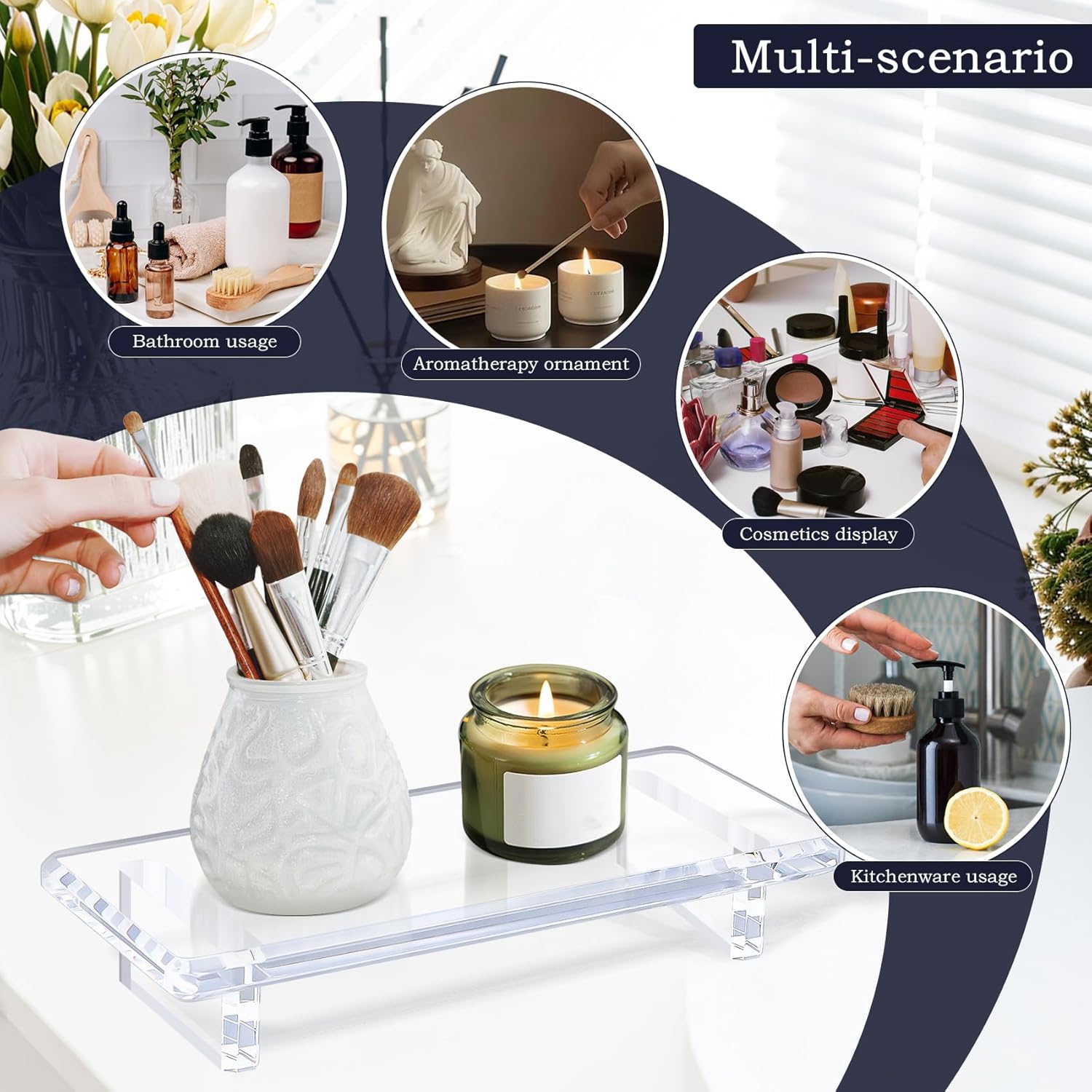 2-Piece Acrylic Bathroom Counter Tray Stand