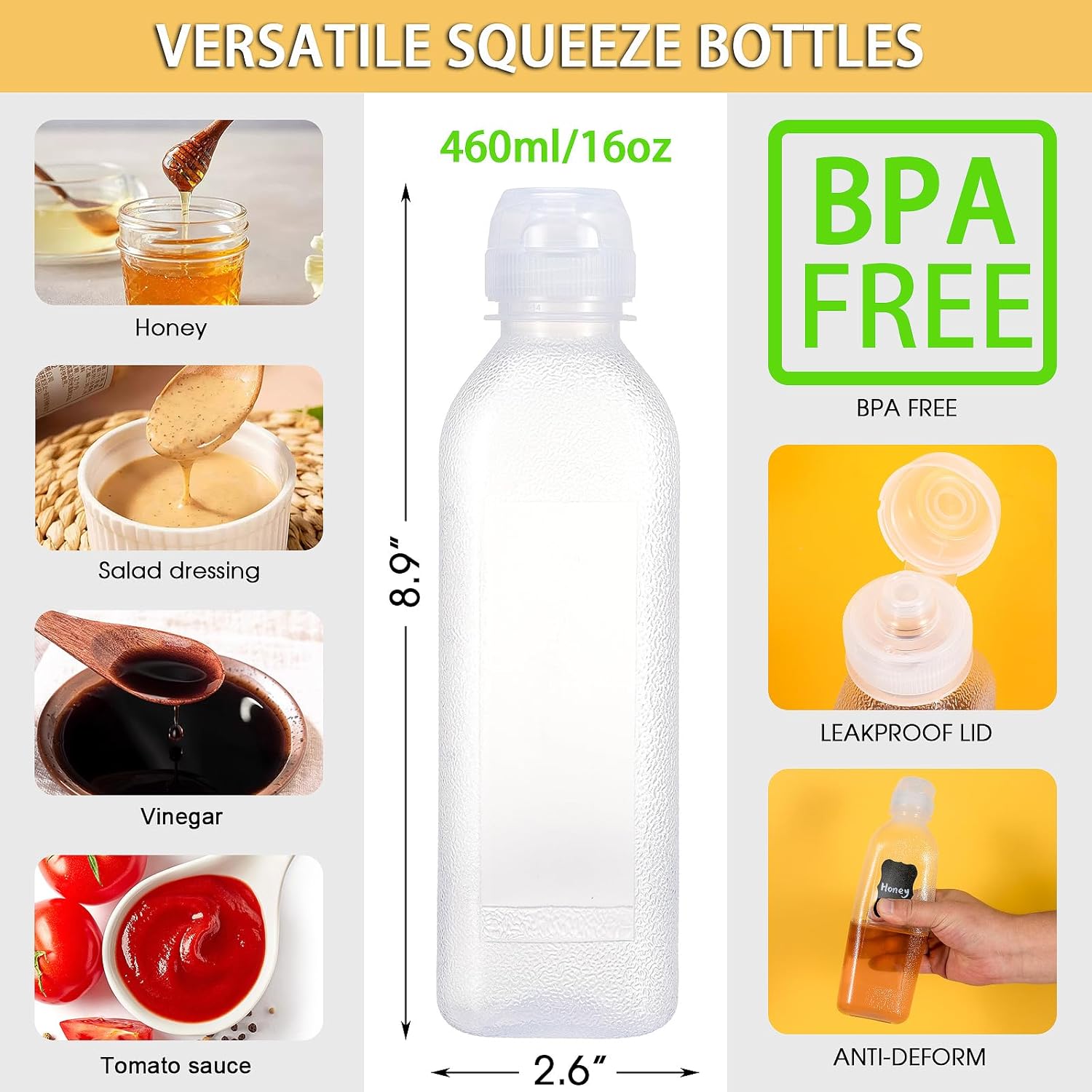 Leak-Proof 16oz Squeeze Bottles