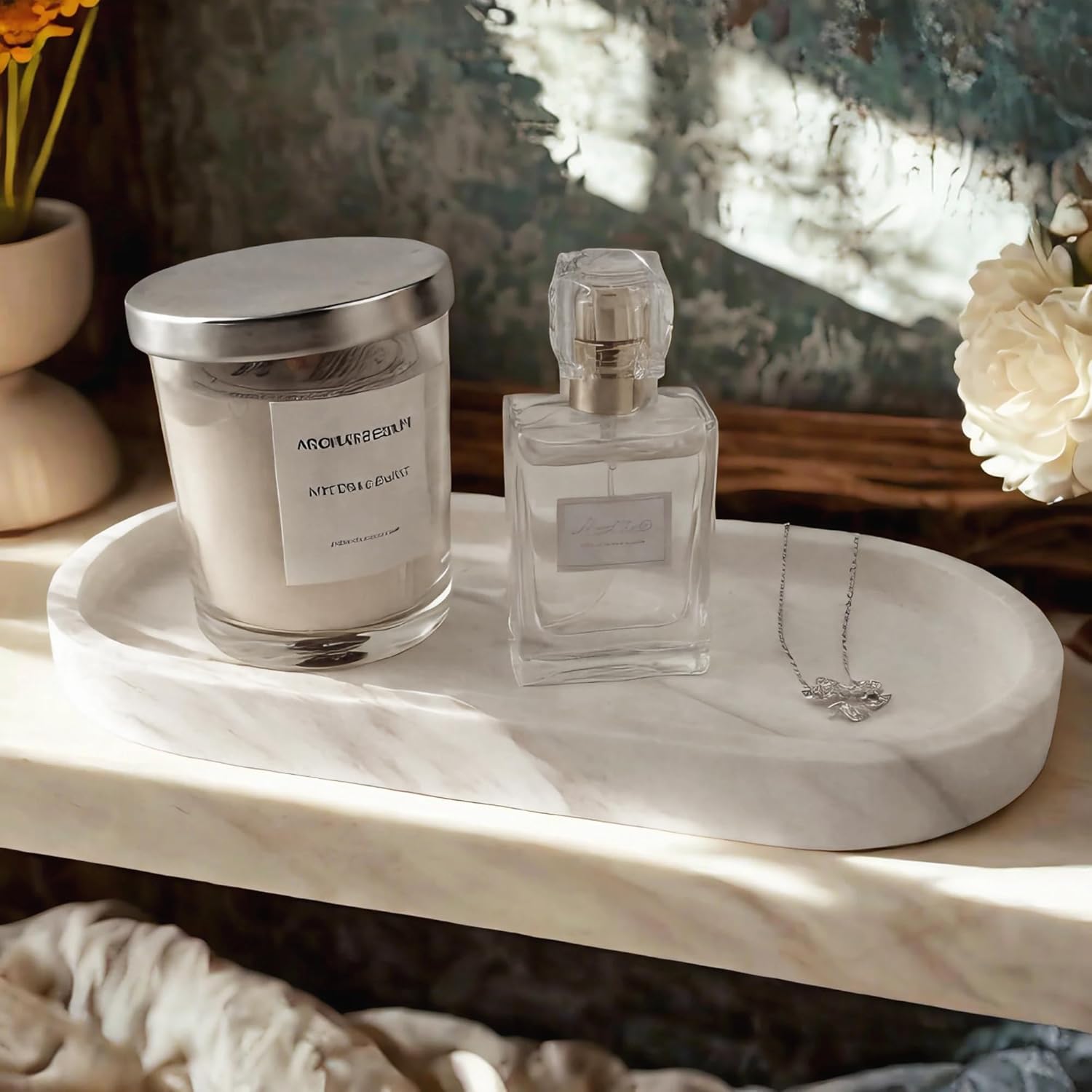 Elegant Natural Marble Bathroom Vanity Tray for Non-Slip Organization