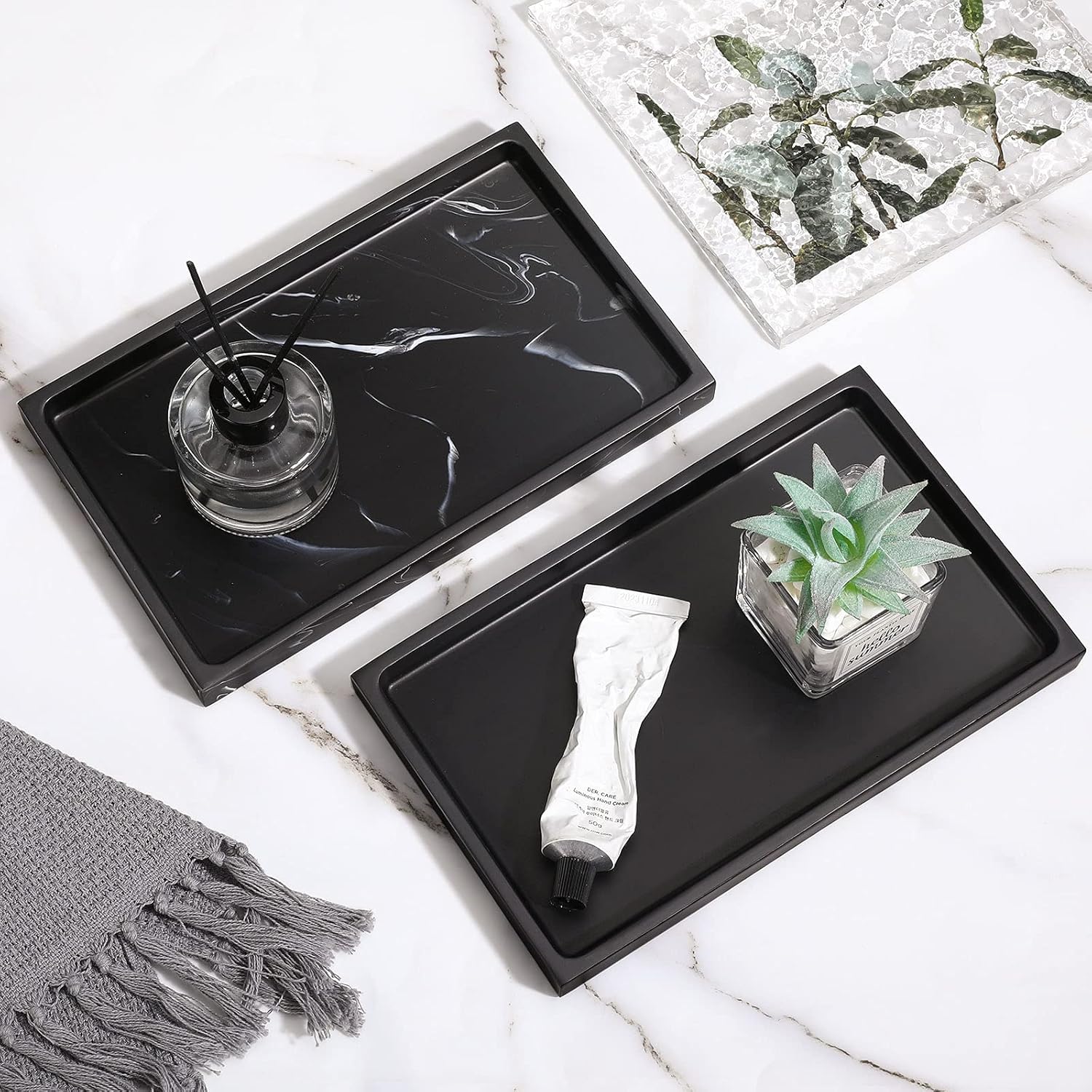 Luxspire Bathroom Vanity Tray - Durable Matte Black Organizer