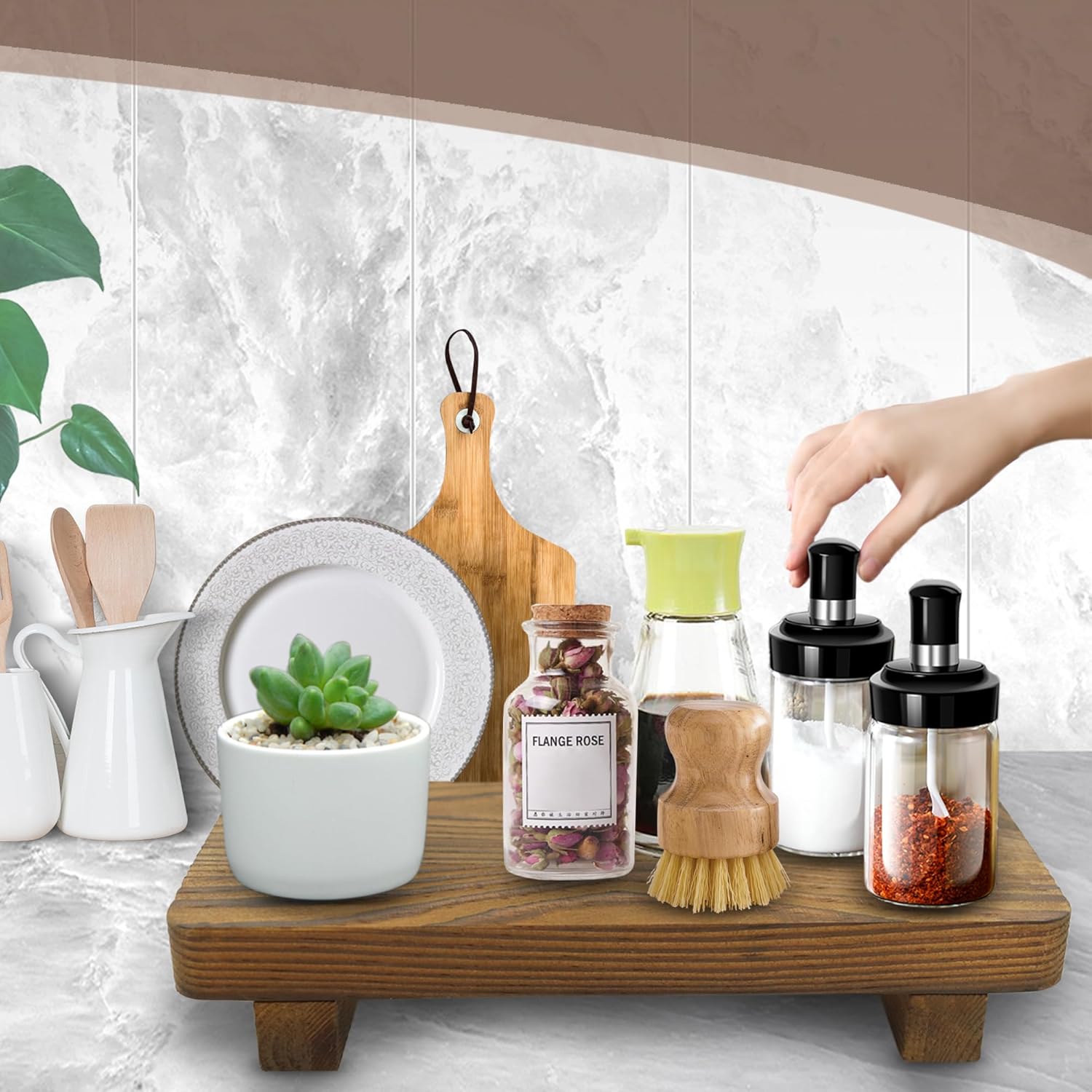 YITOBA Wooden Bathroom Counter Tray