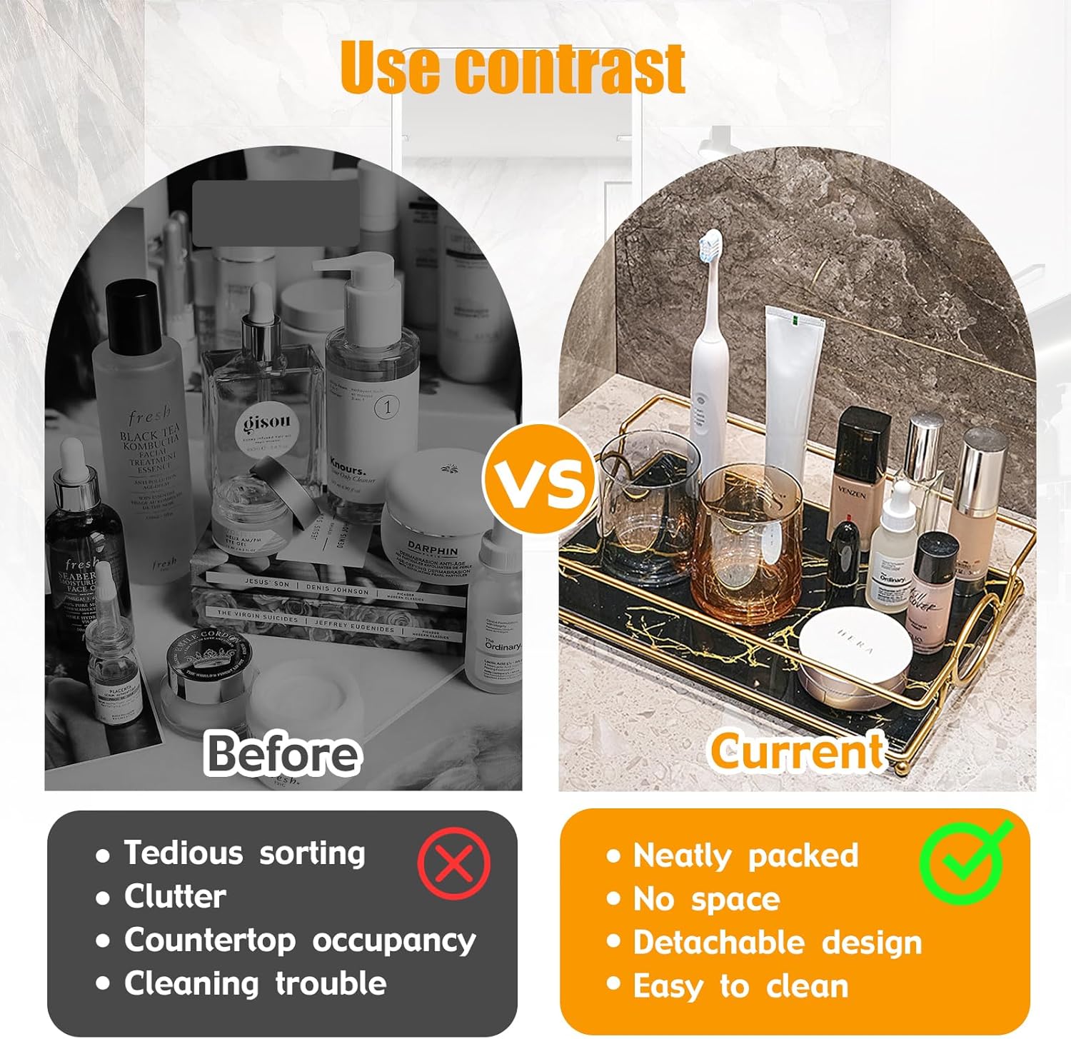 Luxury Bath Counter Organizer trays by Virvia - Black Gold