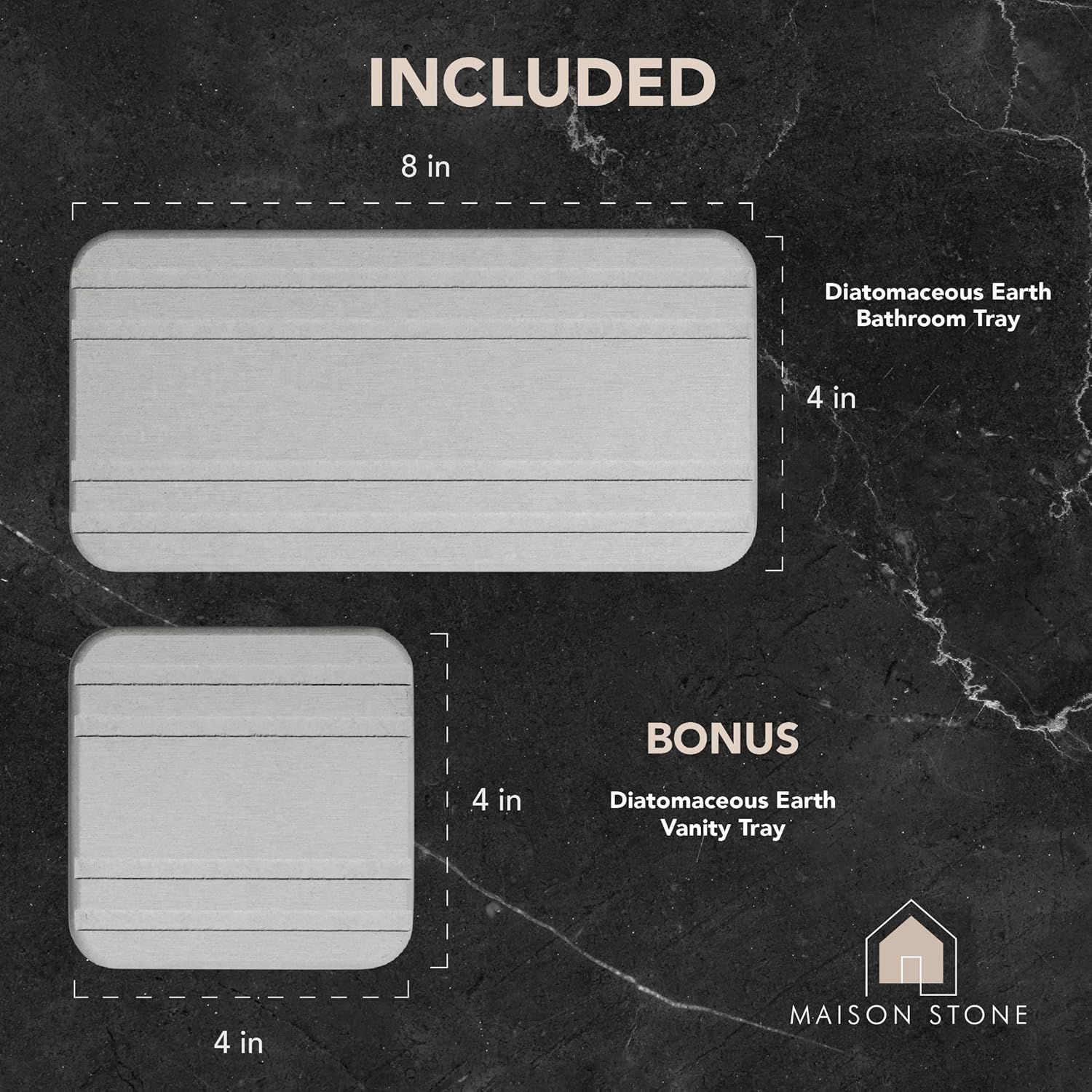 Maison Stone Bathroom Tray with Vanity Tray - Absorbent Eco-Friendly 8x4 Countertop