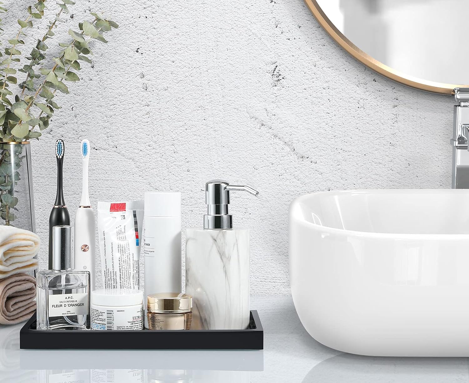 Luxspire Bathroom Vanity Tray - Durable Matte Black Organizer