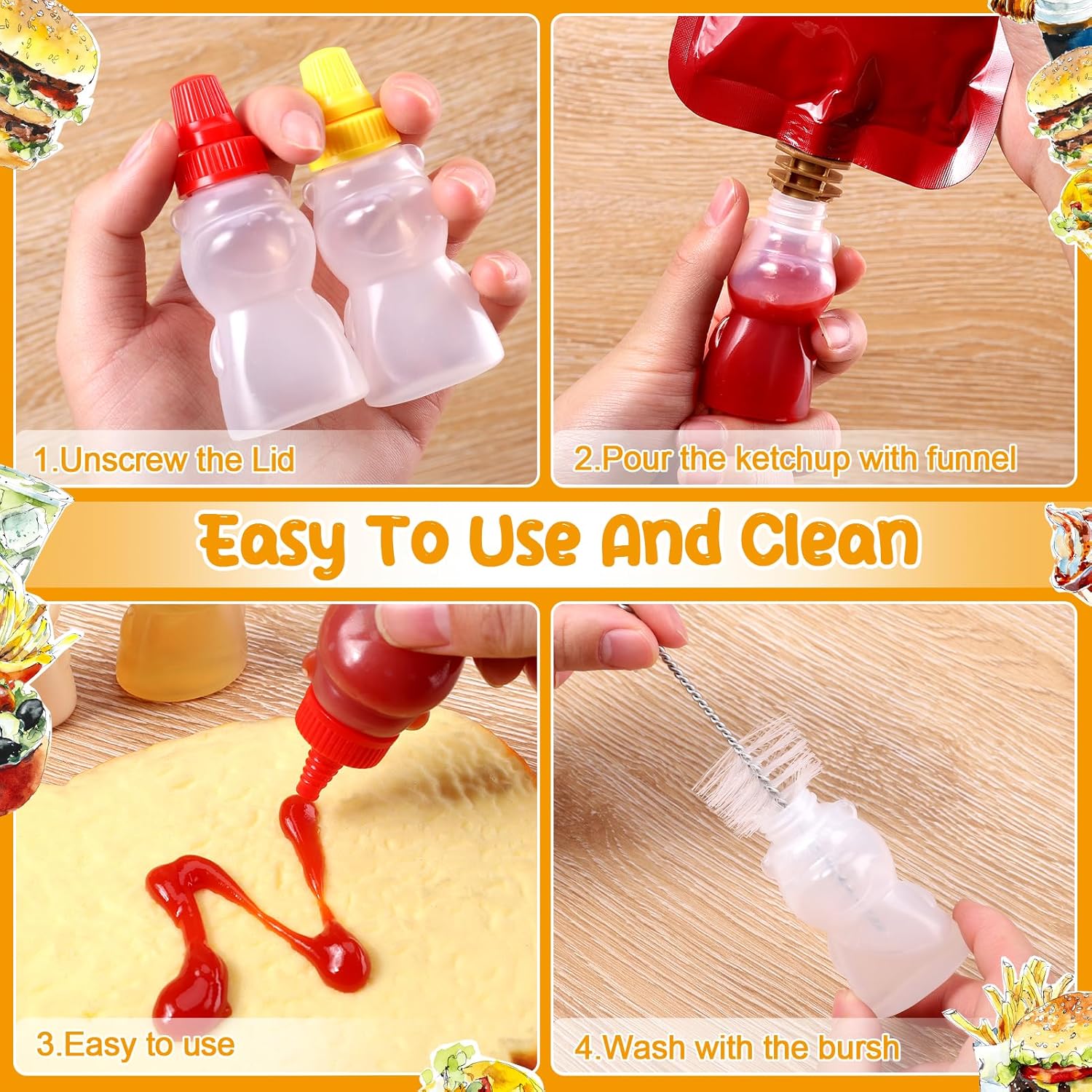 16Pcs Mini Condiment Squeeze Bottles for Lunch Box