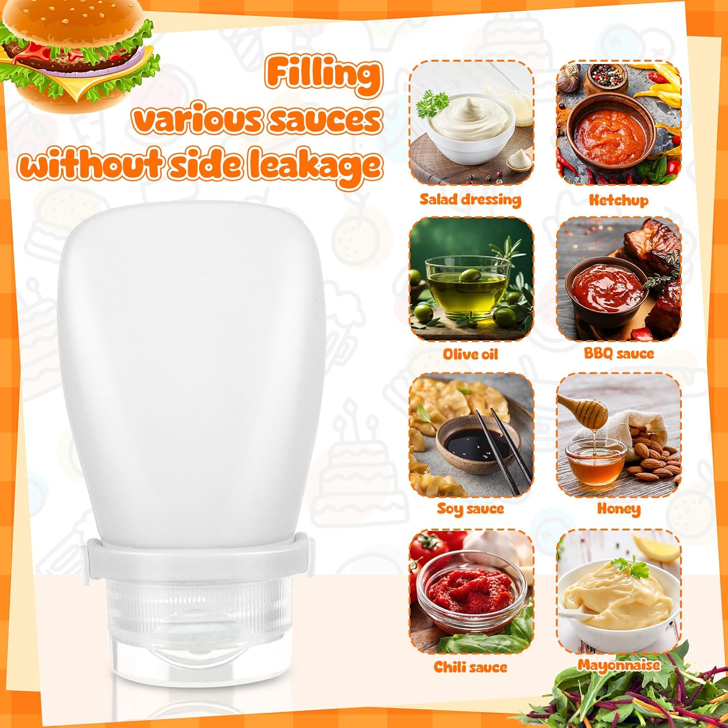 8 Pack Mini Silicone Salad Dressing Squeeze Bottles - Portable Leakproof Sauce Containers