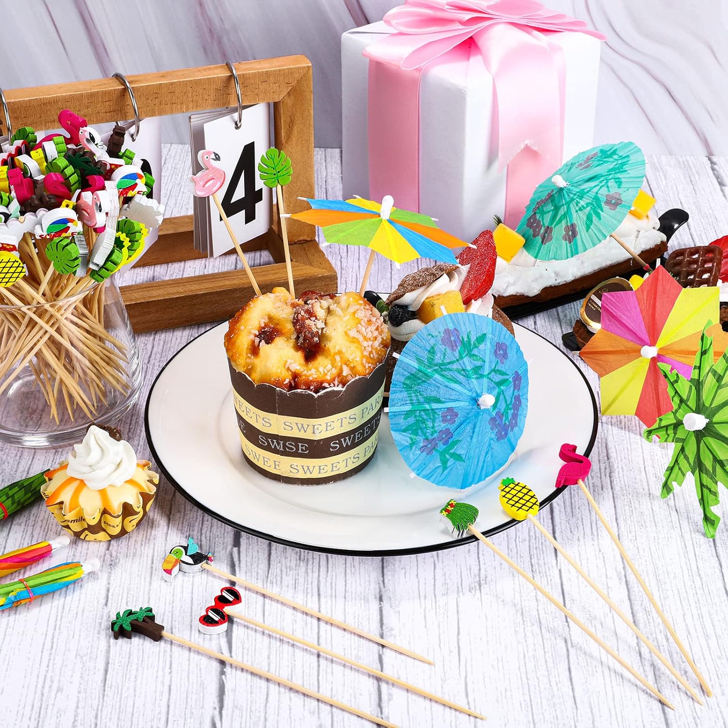 210-Piece Bamboo Cocktail Umbrella Picks for Luau Beach and Party Uses
