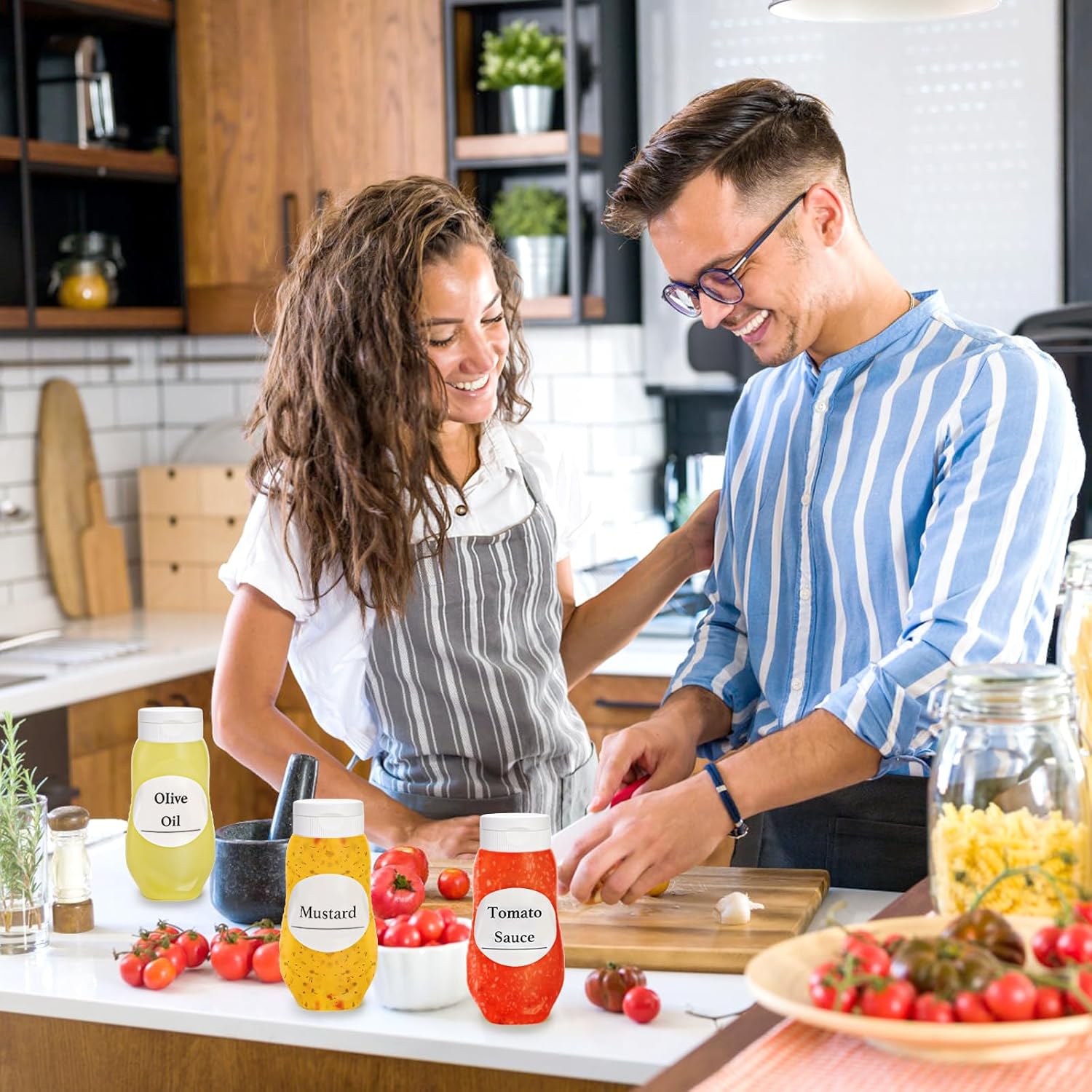 Sleek Expandable Condiment Squeeze Bottles with Flip TopLabels for Kitchen Use