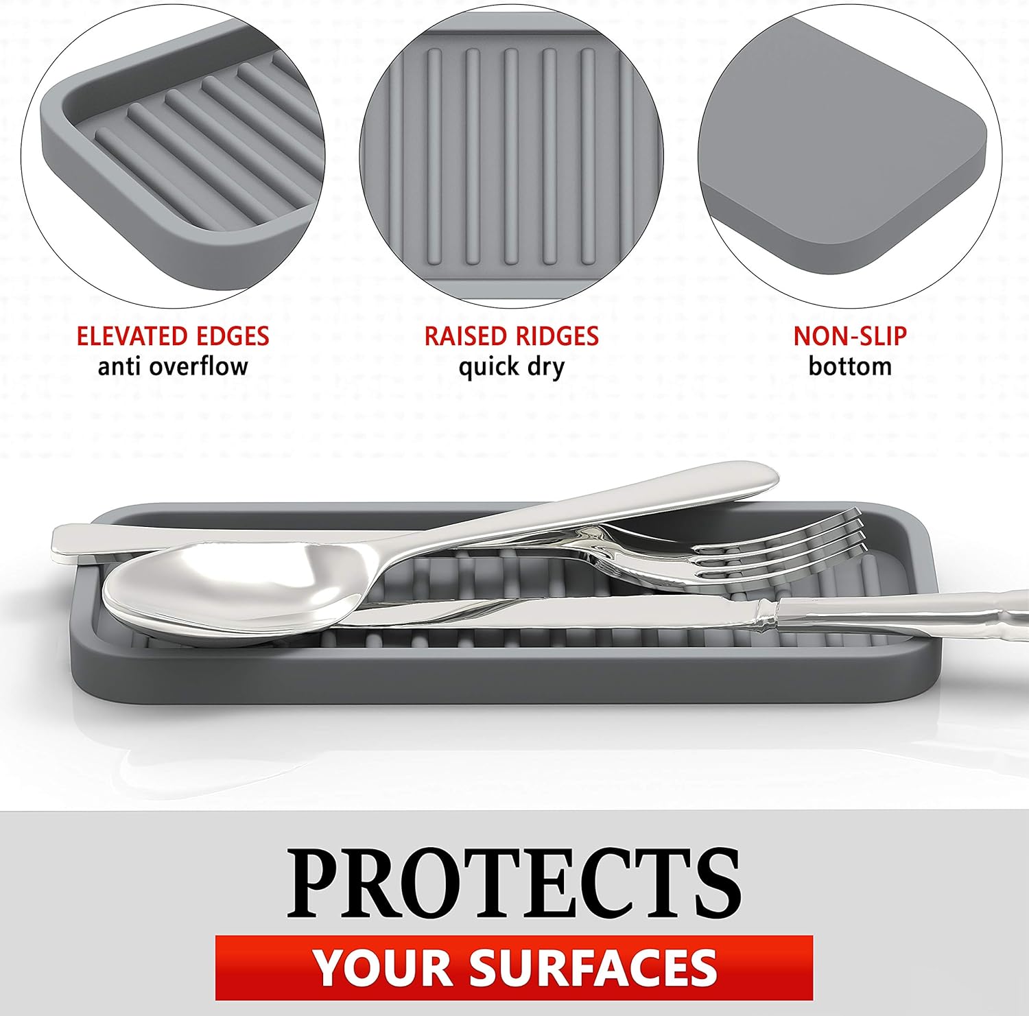 ZAPPOWARE Silicone Sink Caddy Organizer 9x35 Gray