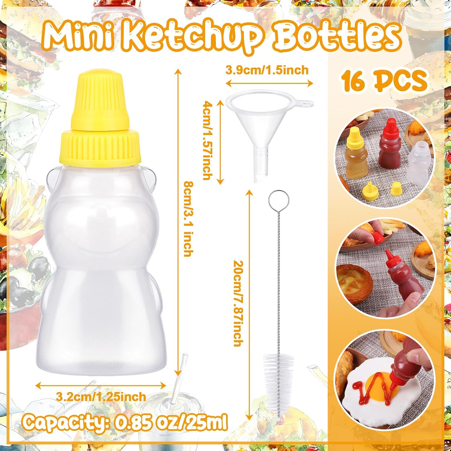 16Pcs Mini Condiment Squeeze Bottles for Lunch Box