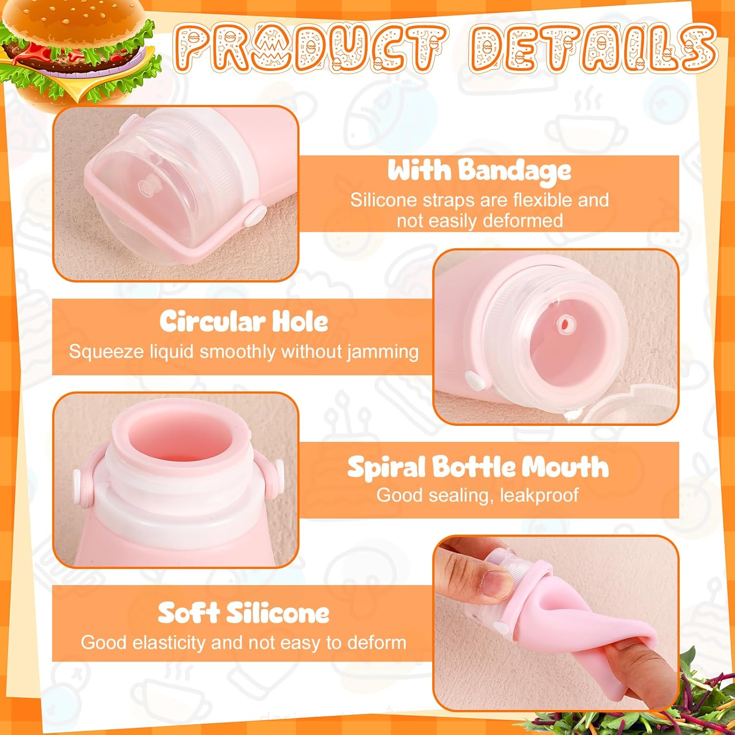 8 Pack Mini Silicone Salad Dressing Squeeze Bottles - Portable Leakproof Sauce Containers