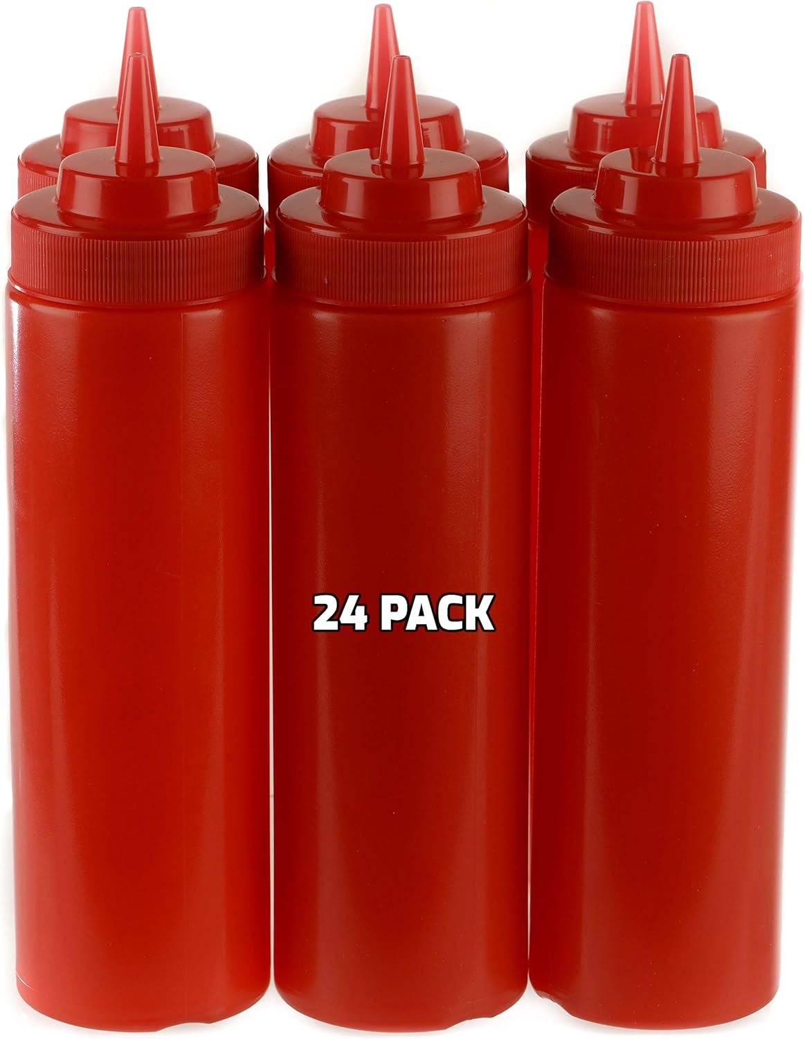 24-Piece Red Plastic Condiment Squeeze Bottles - BPA-Free Reusable and Durable