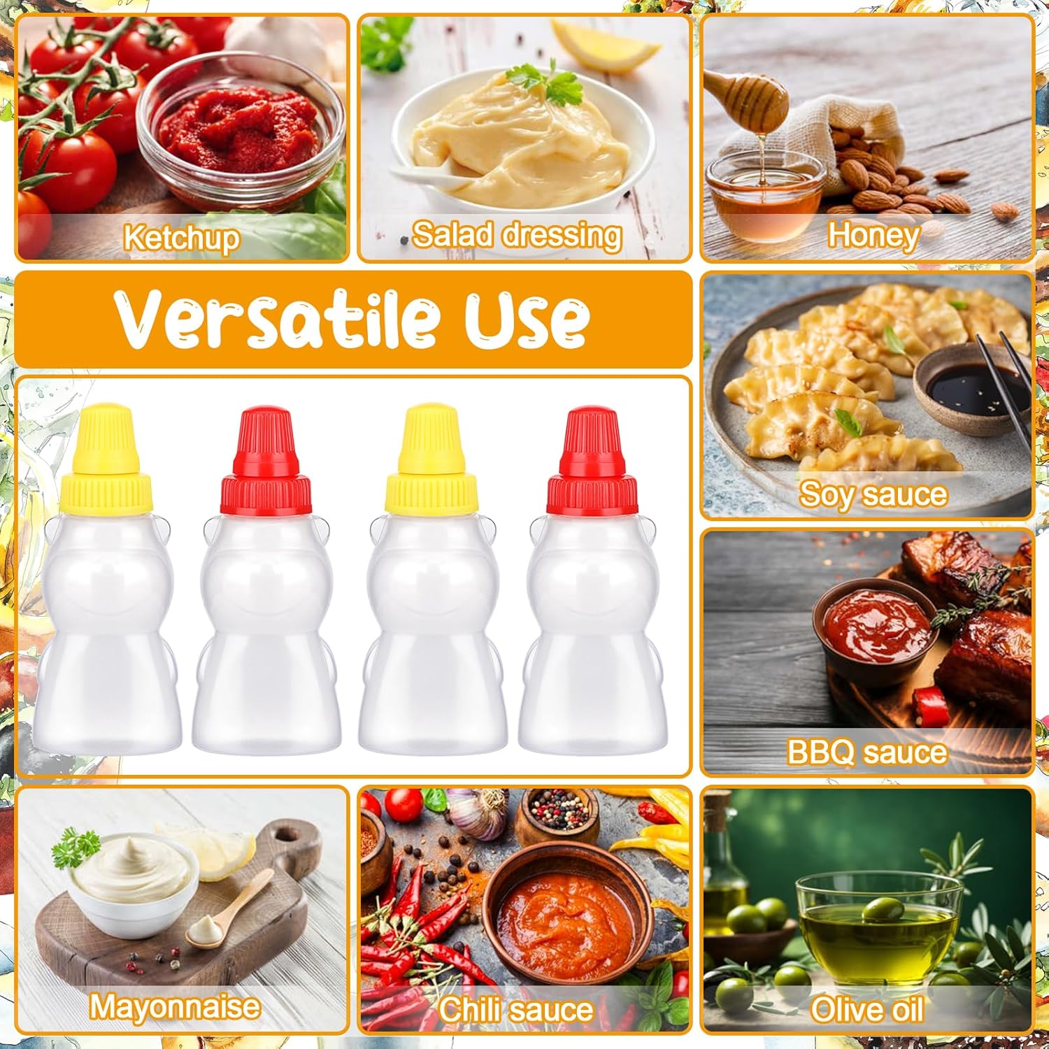 16Pcs Mini Condiment Squeeze Bottles for Lunch Box