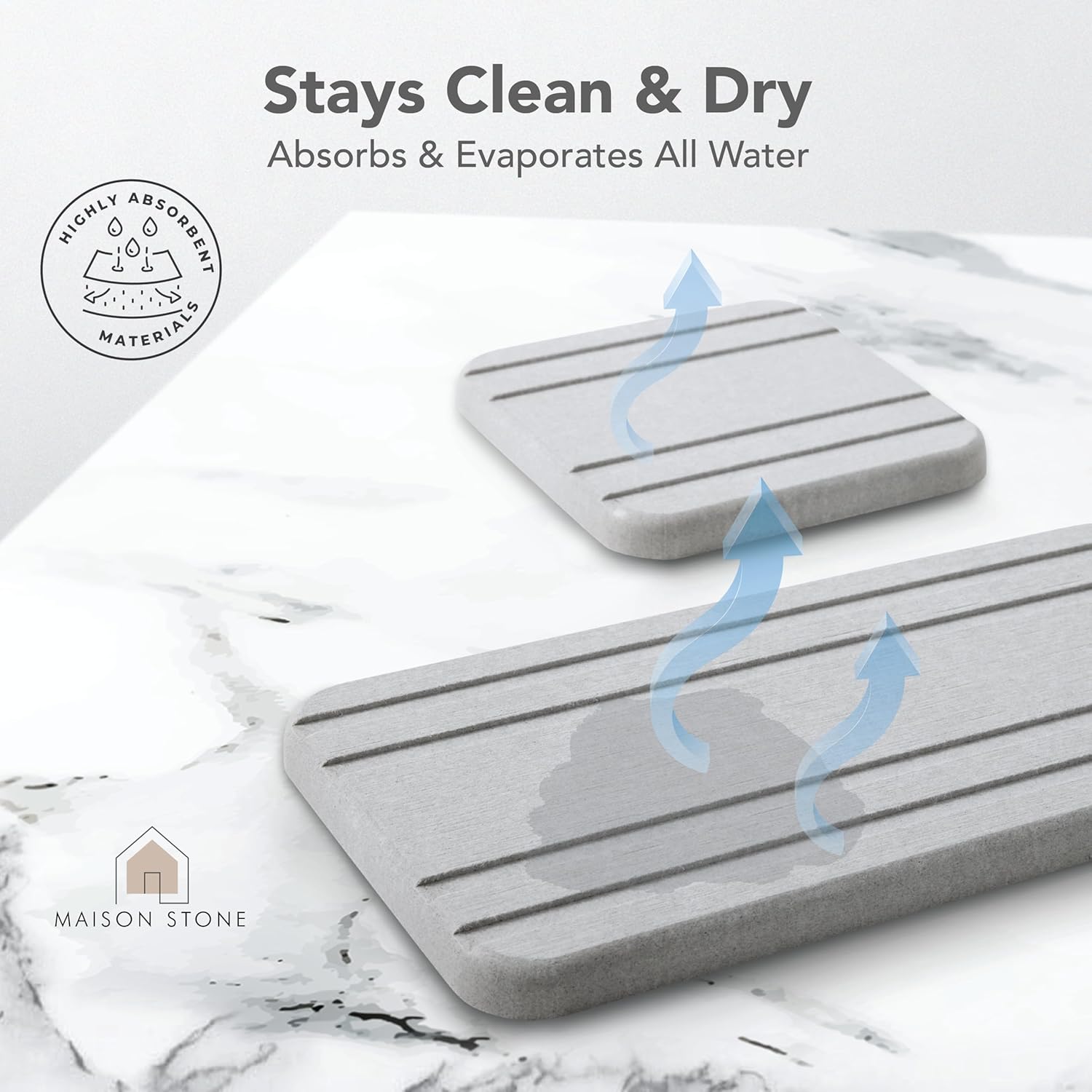 Maison Stone Bathroom Tray with Vanity Tray - Absorbent Eco-Friendly 8x4 Countertop