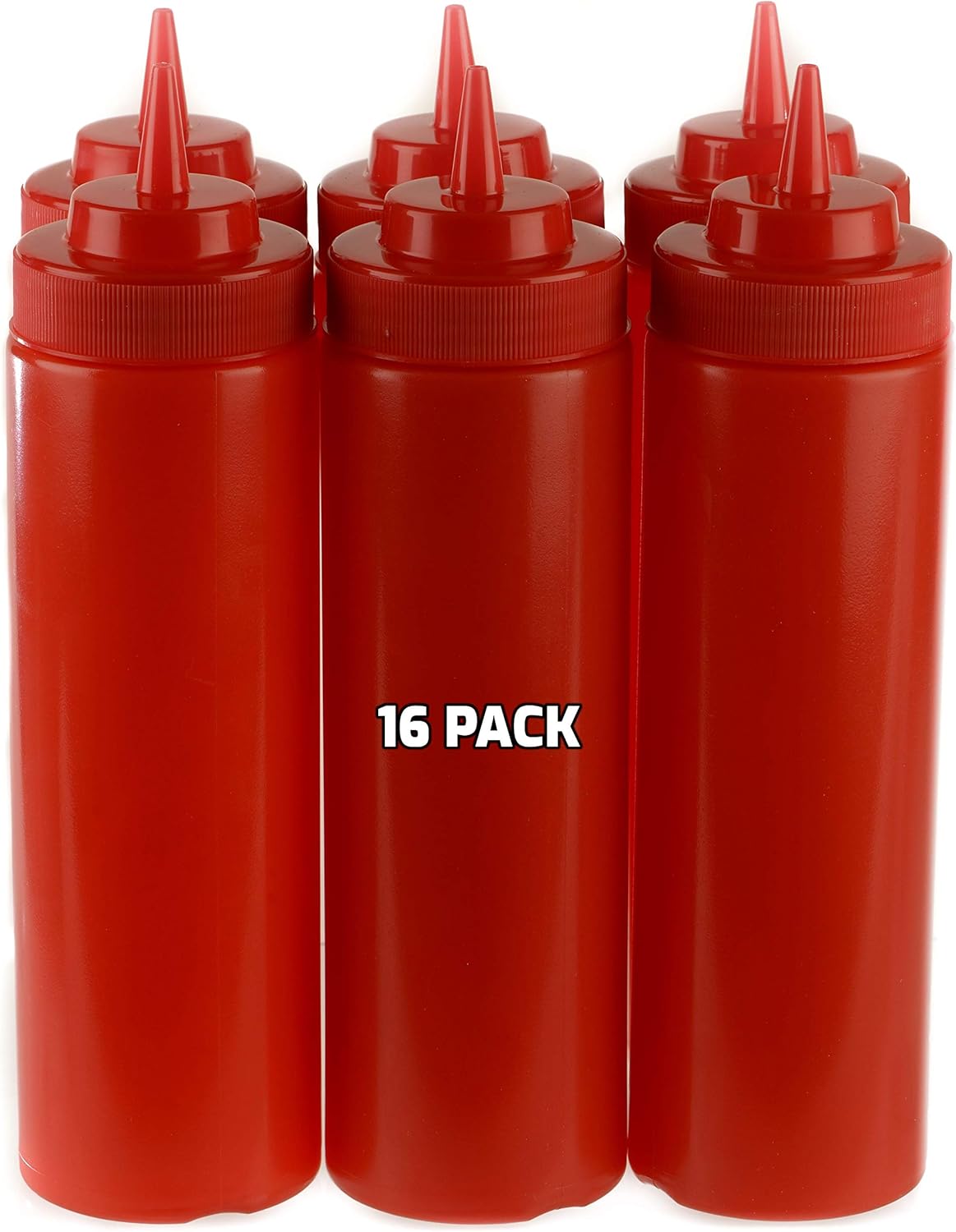 16-Pack of Sure Fit Red Plastic Squeeze Bottles