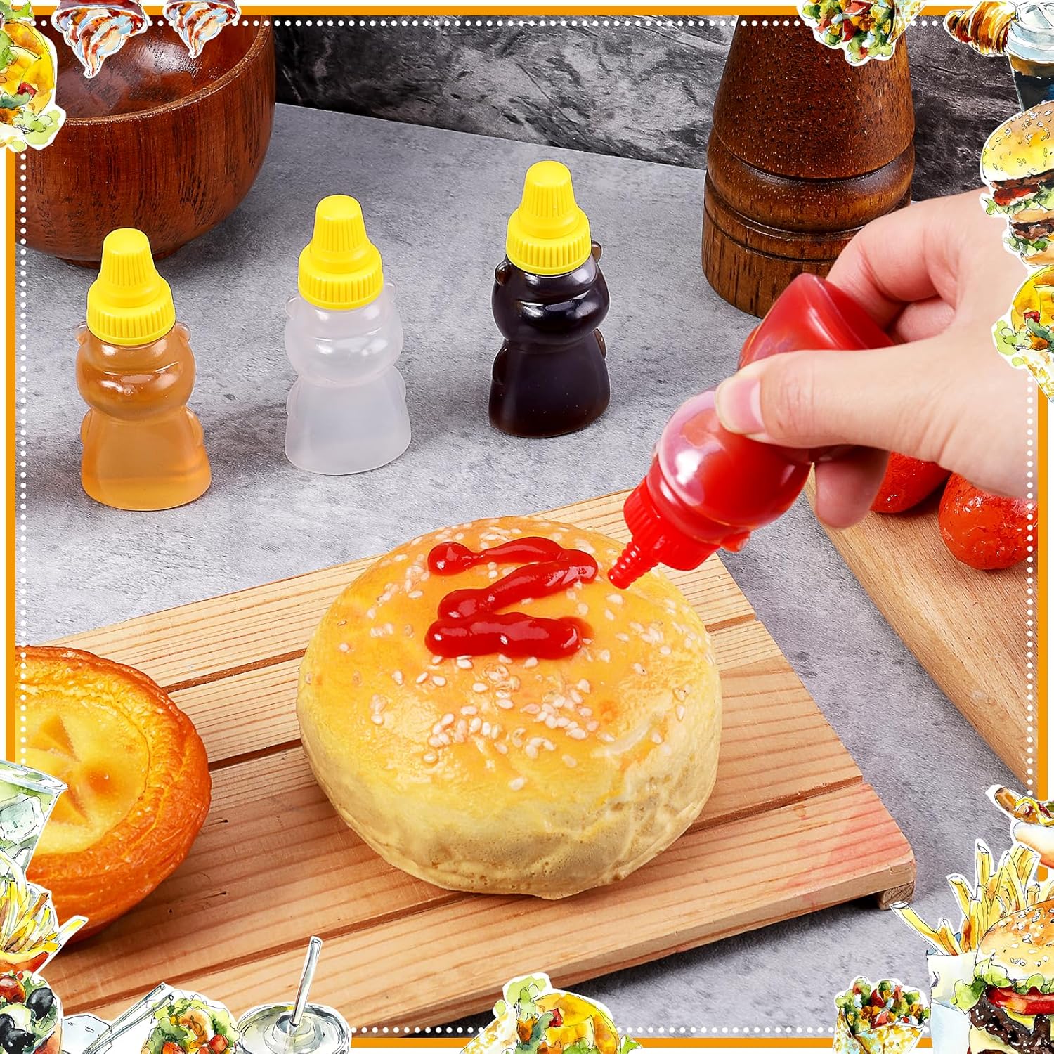 16Pcs Mini Condiment Squeeze Bottles for Lunch Box