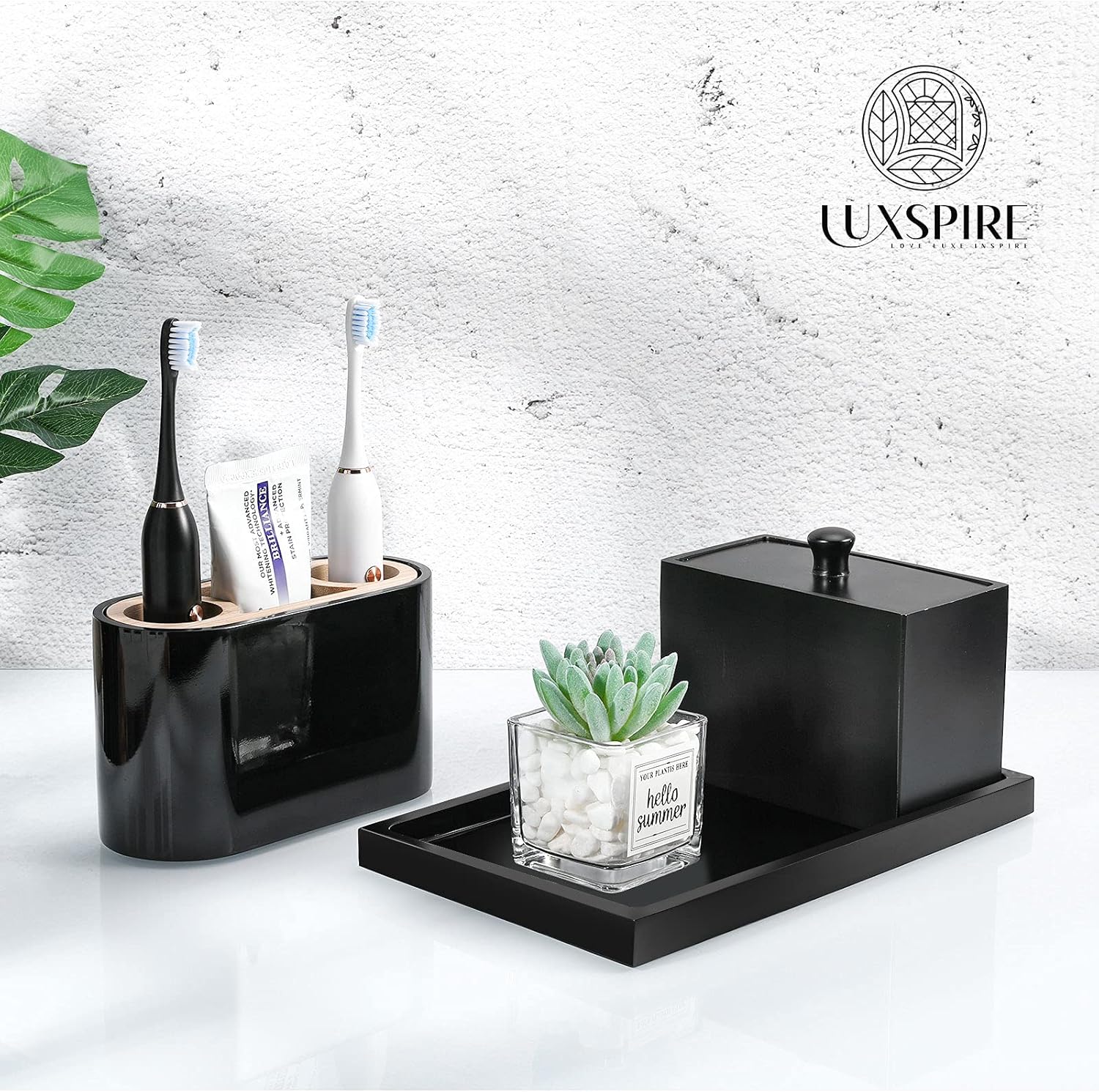 Luxspire Bathroom Vanity Tray - Durable Matte Black Organizer