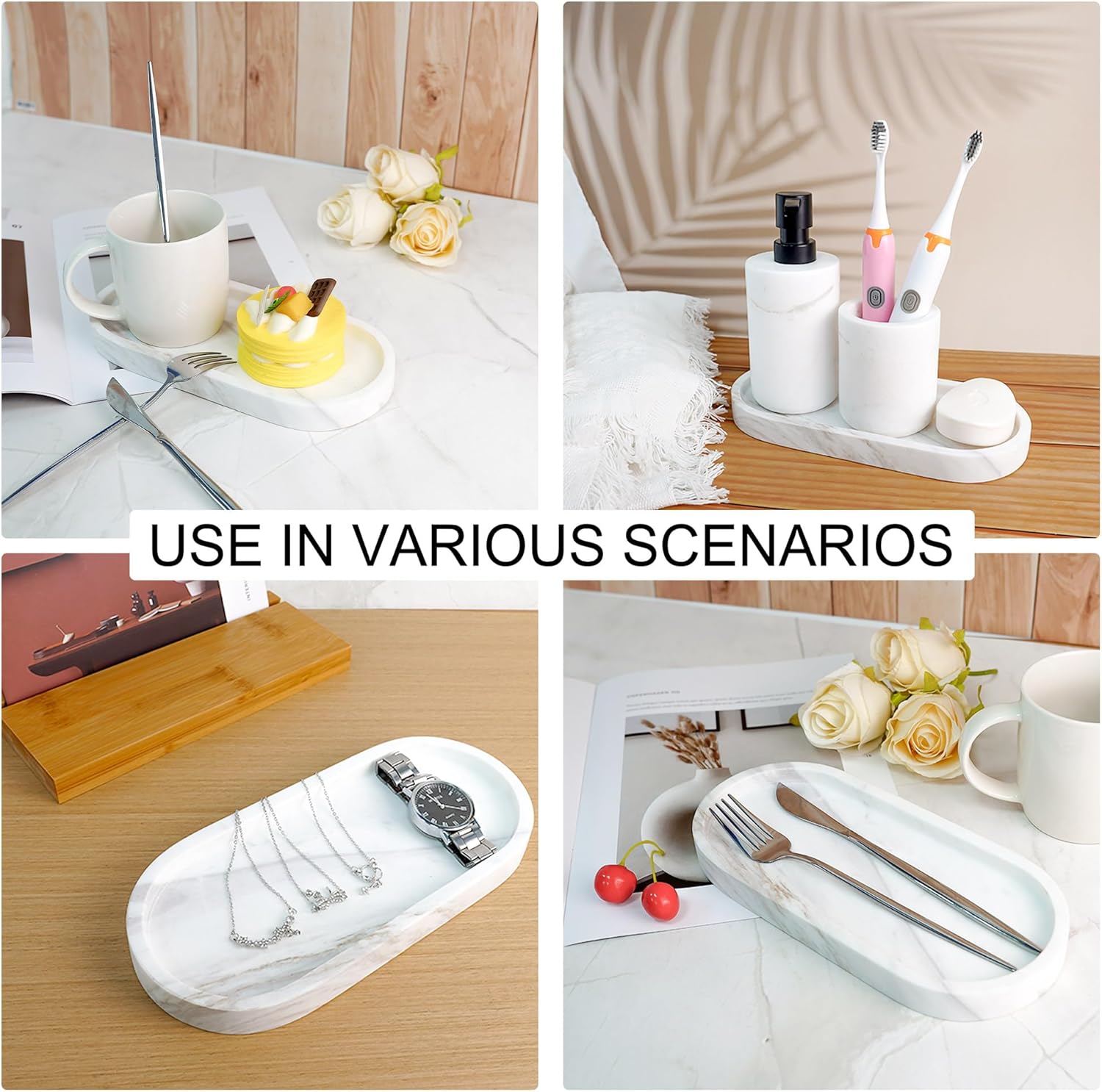 Elegant Natural Marble Bathroom Vanity Tray for Non-Slip Organization