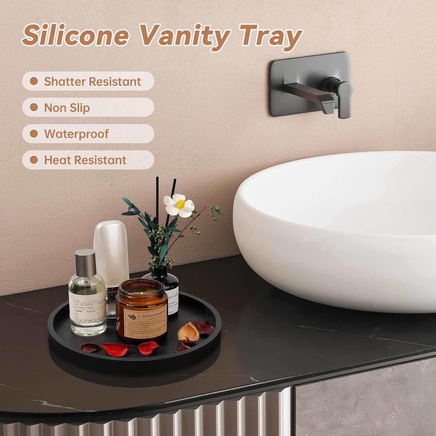 NiHome Thickened Silicone Vanity Organizer Tray Black