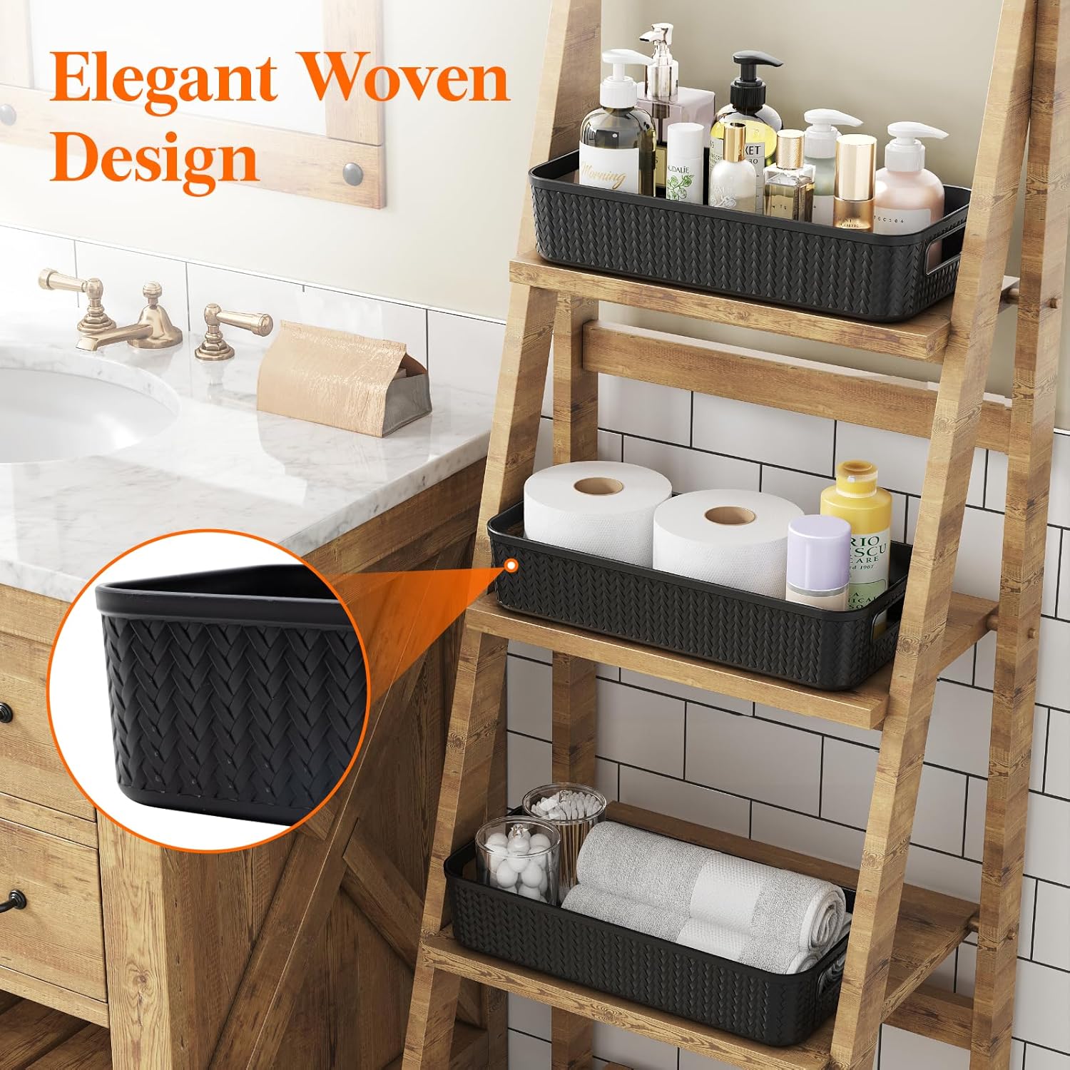 Lifewit Black Toilet Paper Basket with Handle