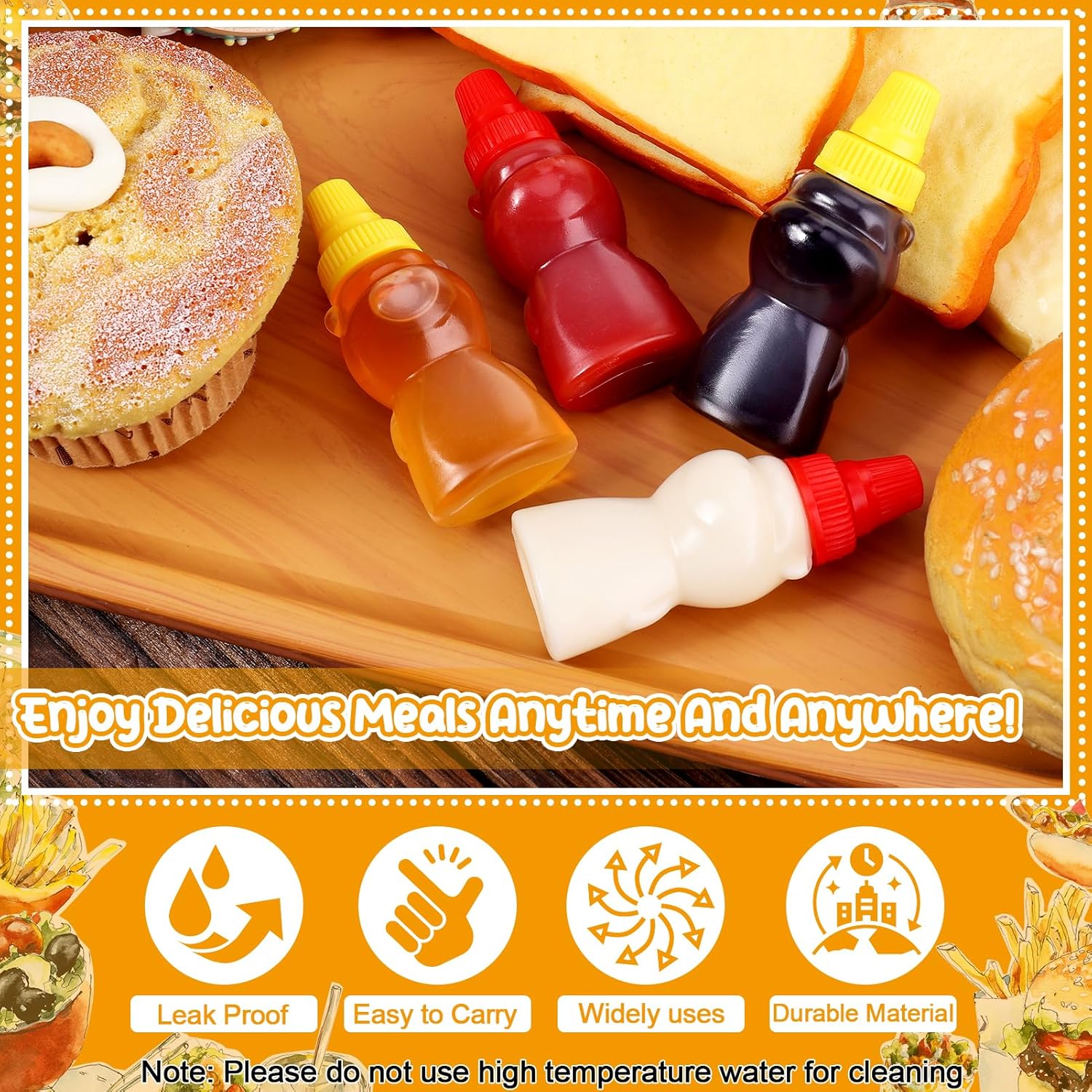 16Pcs Mini Condiment Squeeze Bottles for Lunch Box