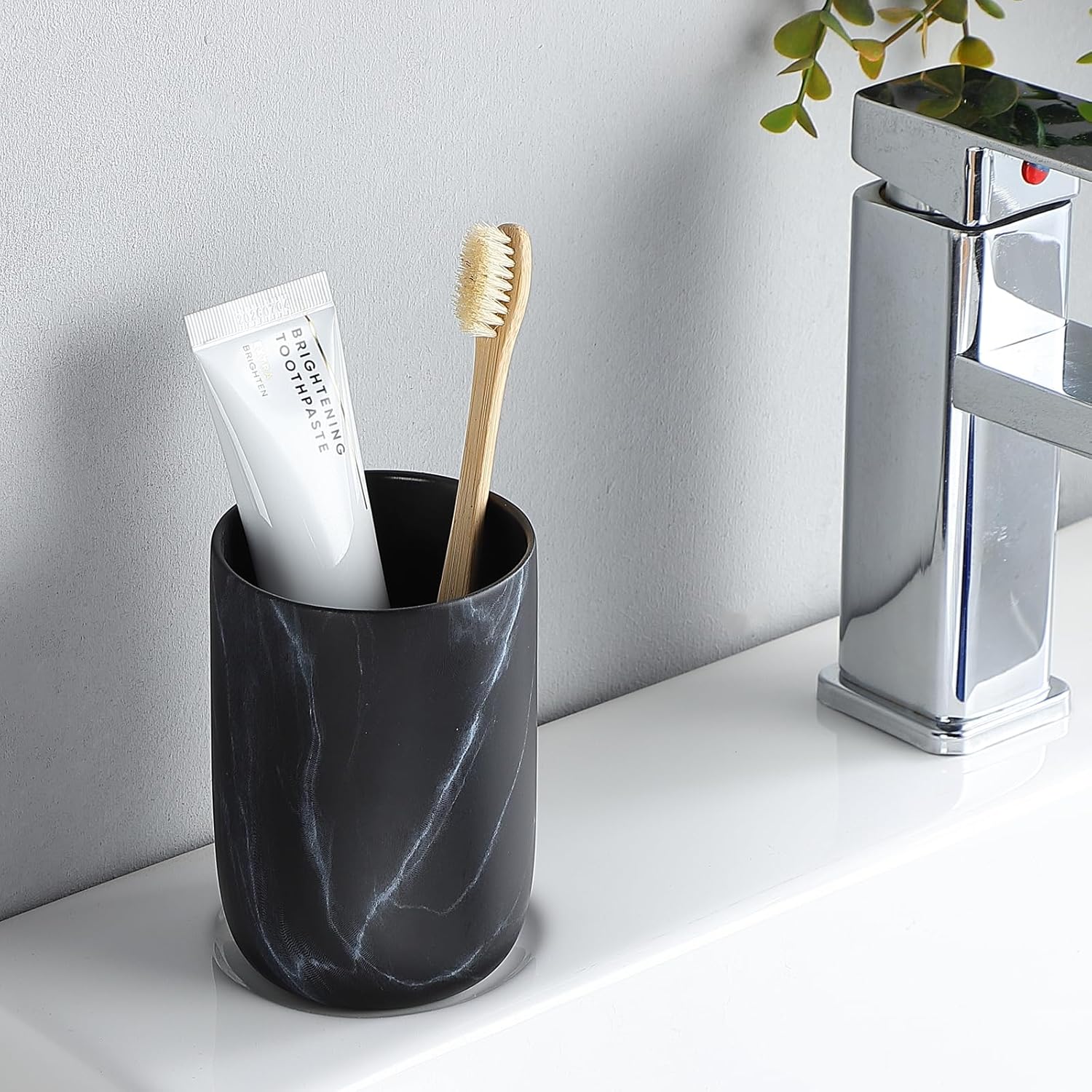Black Marble Design Ceramic Toothbrush Organizer