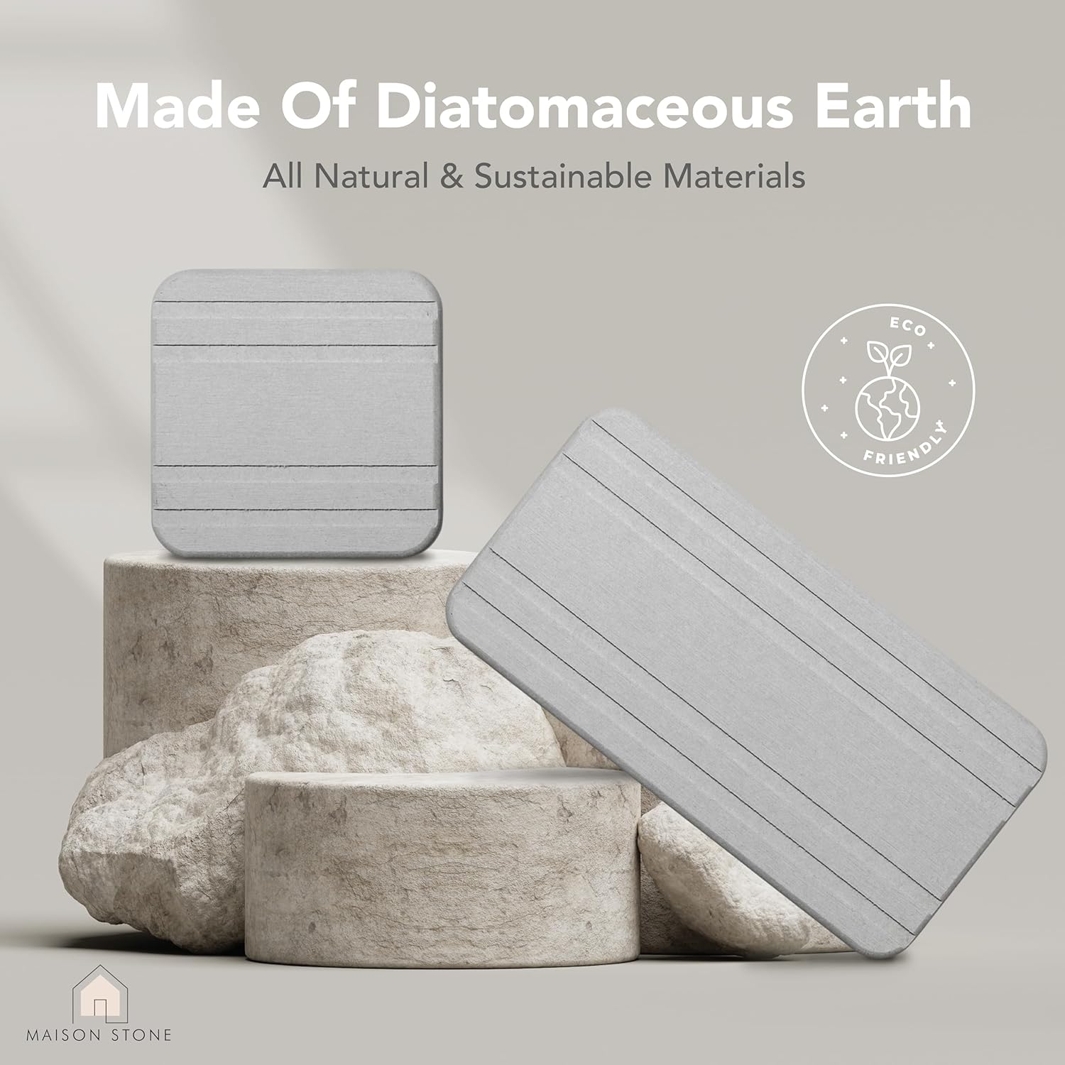 Maison Stone Bathroom Tray with Vanity Tray - Absorbent Eco-Friendly 8x4 Countertop