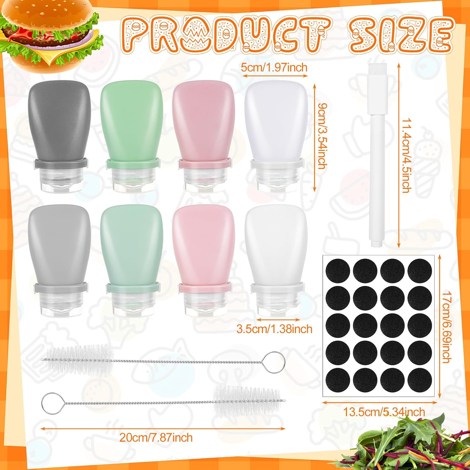 8 Pack Mini Silicone Salad Dressing Squeeze Bottles - Portable Leakproof Sauce Containers