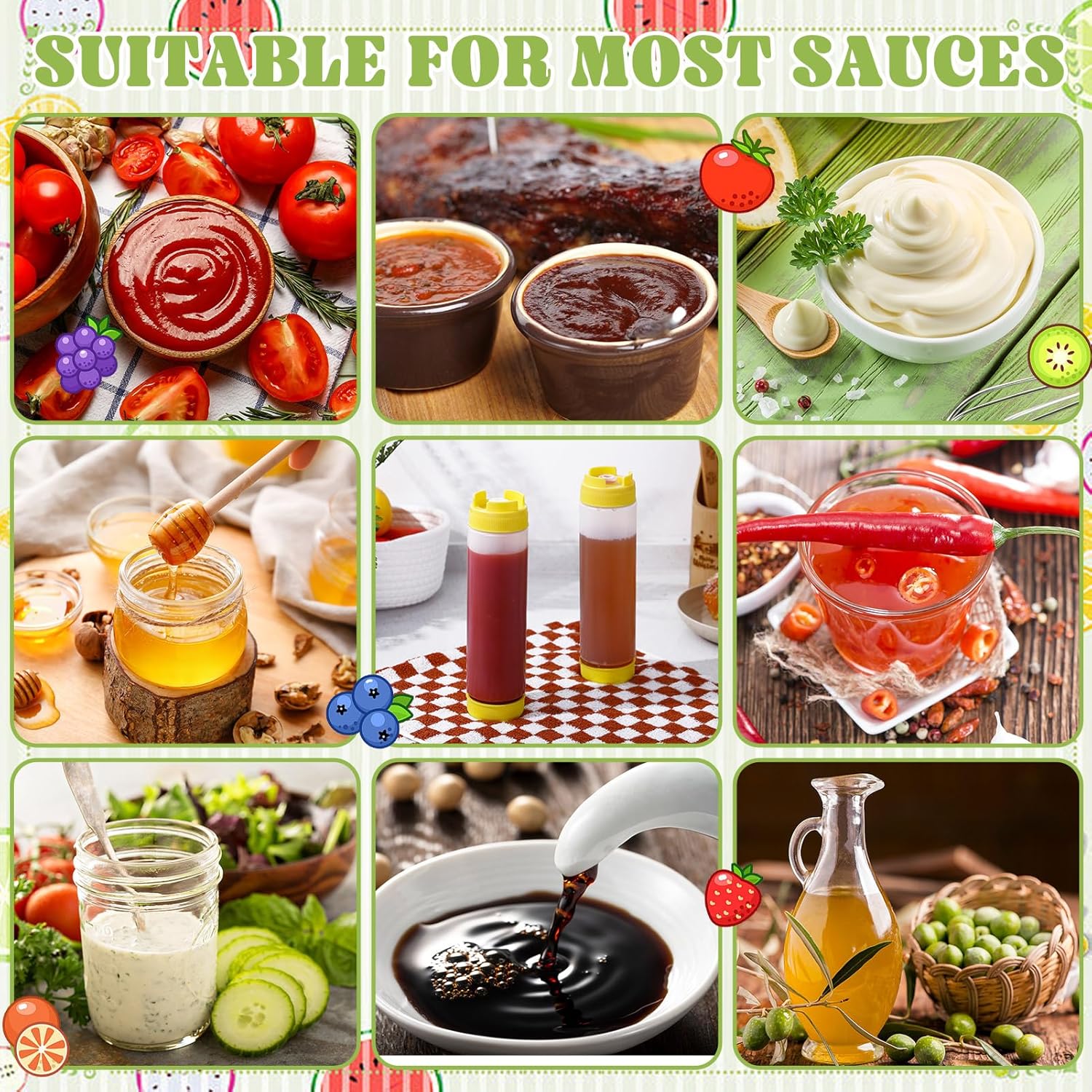 ZhouBoat 8-Piece 16oz Squeeze Bottles Condiment Ketchup Dispensers