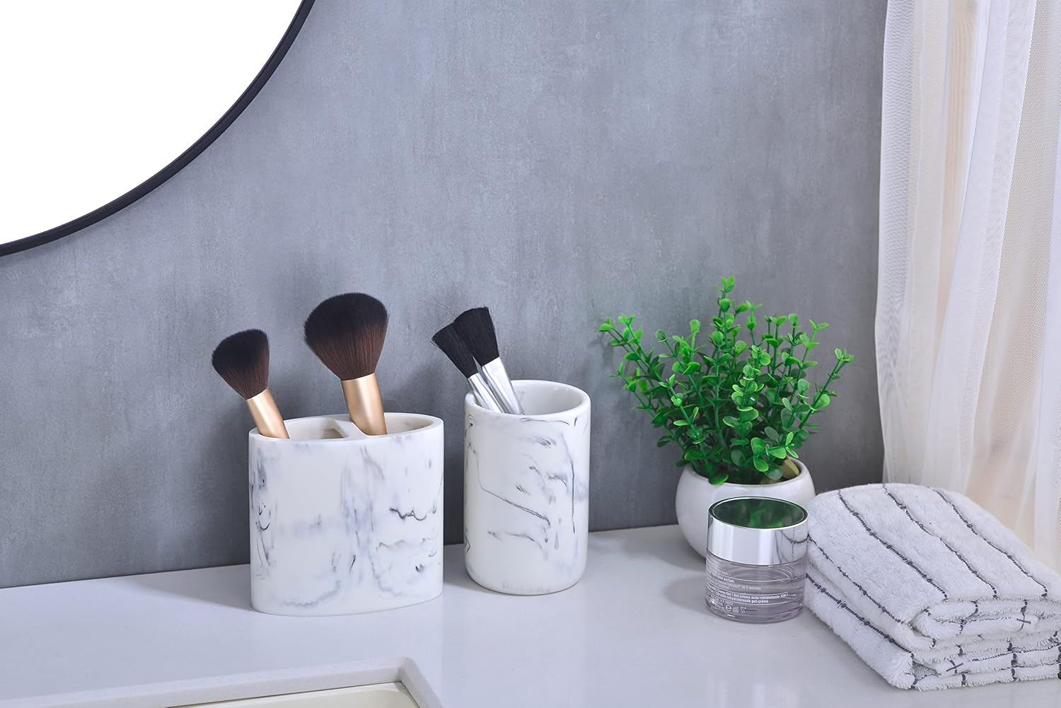 Rzoeox Premium Marble Bath Tumbler Cup Resin with White Marble Look