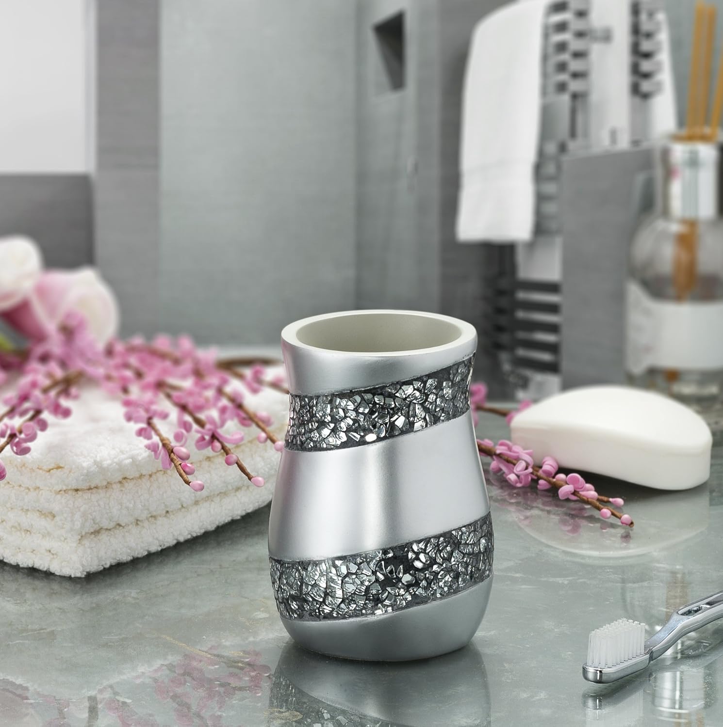 Creative Scents Silver Mosaic bathroom cup electric toothbrush holder