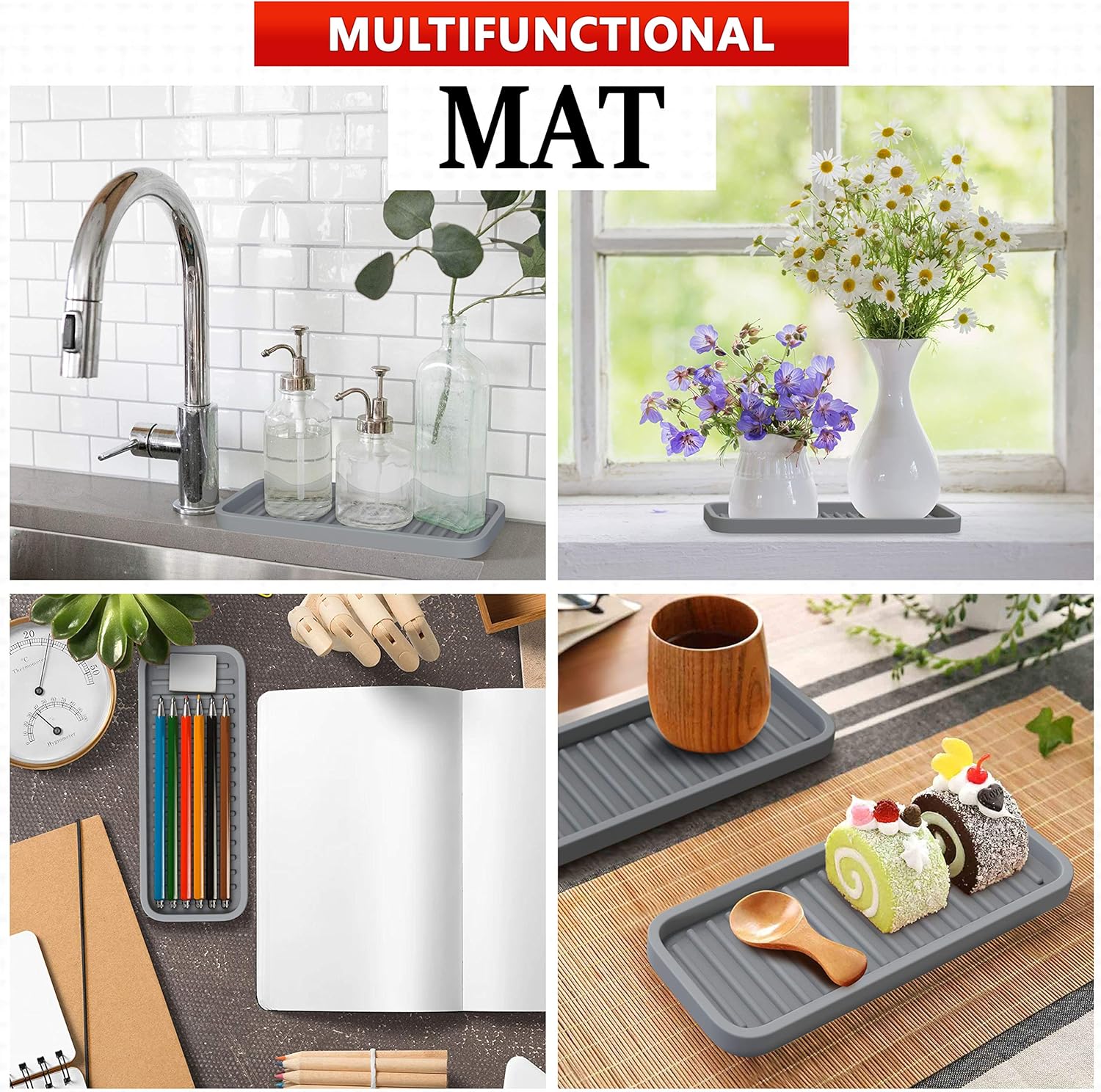 ZAPPOWARE Silicone Sink Caddy Organizer 9x35 Gray