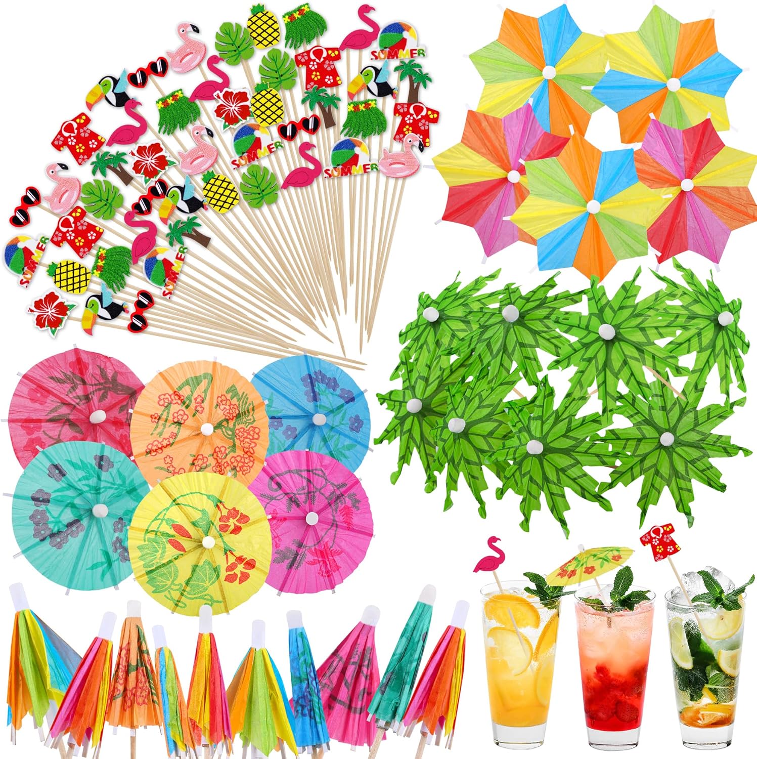 210-Piece Bamboo Cocktail Umbrella Picks for Luau Beach and Party Uses